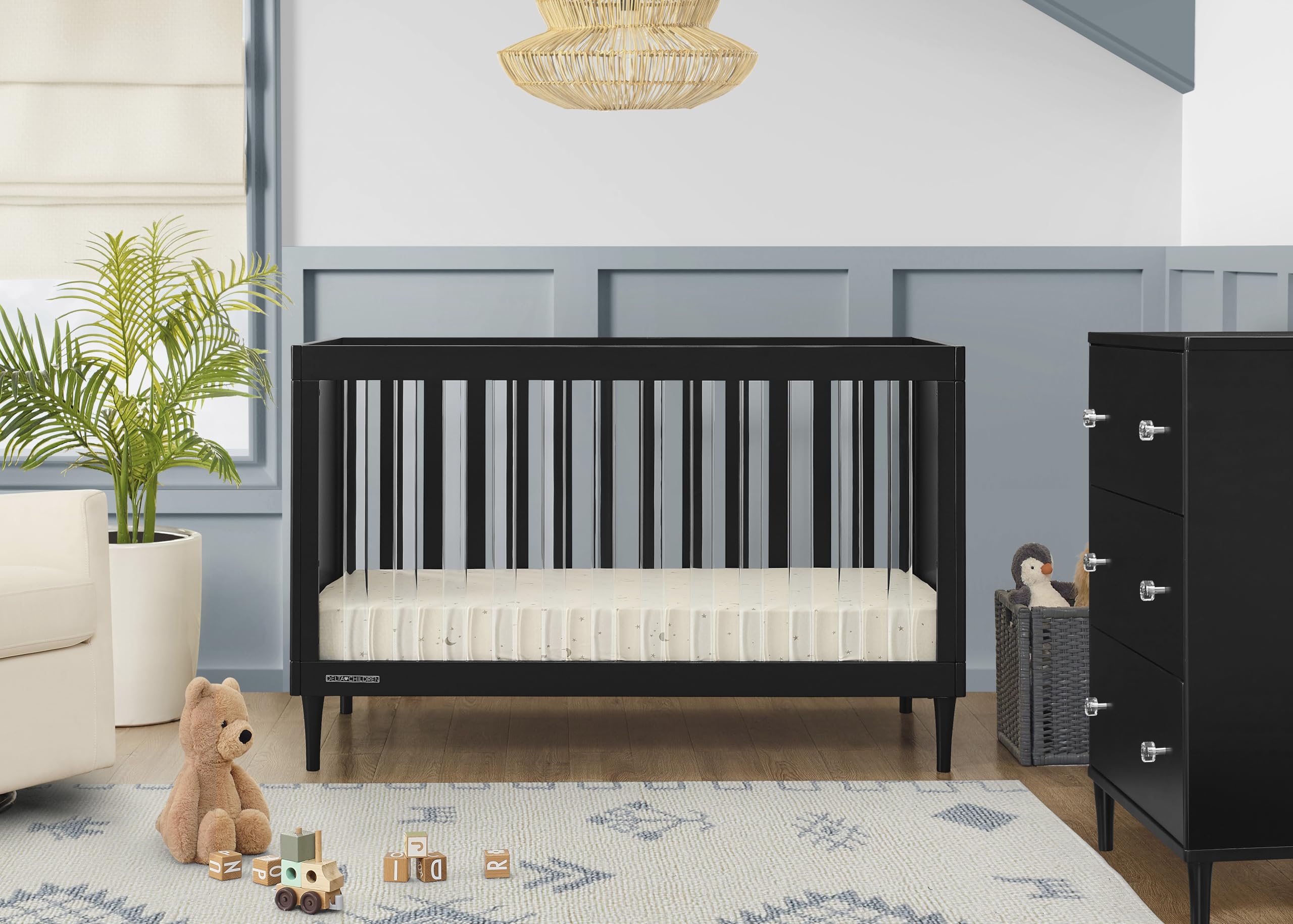 4-in-1 Convertible Acrylic Crib with Adjustable Mattress Heights