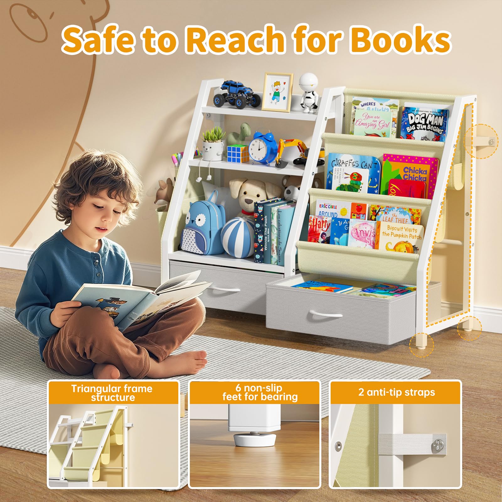 Kids Bookshelf and Toy Organizer with Storage Bins