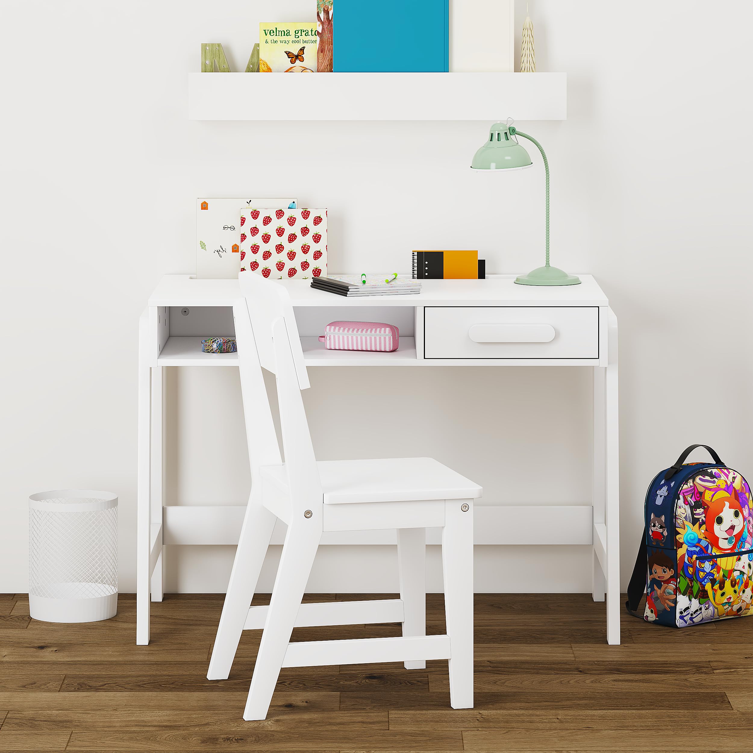 Desk and Chair Set, Study Desk for Kids with Drawers, Wooden
