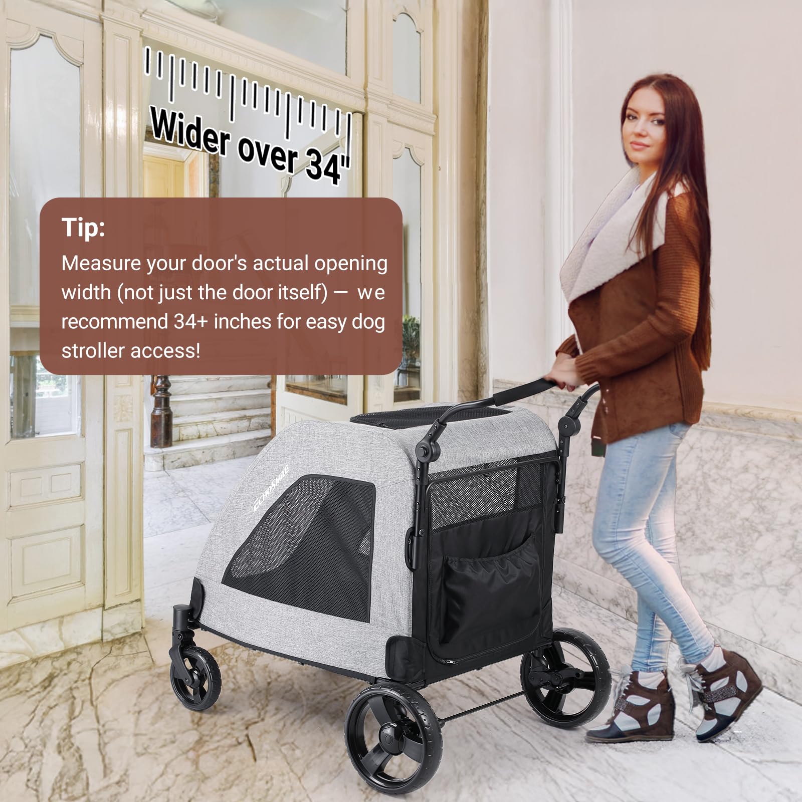 XL Extra Large Dog Stroller - Adjustable Handles,Lightweight Folding Pet Stroller