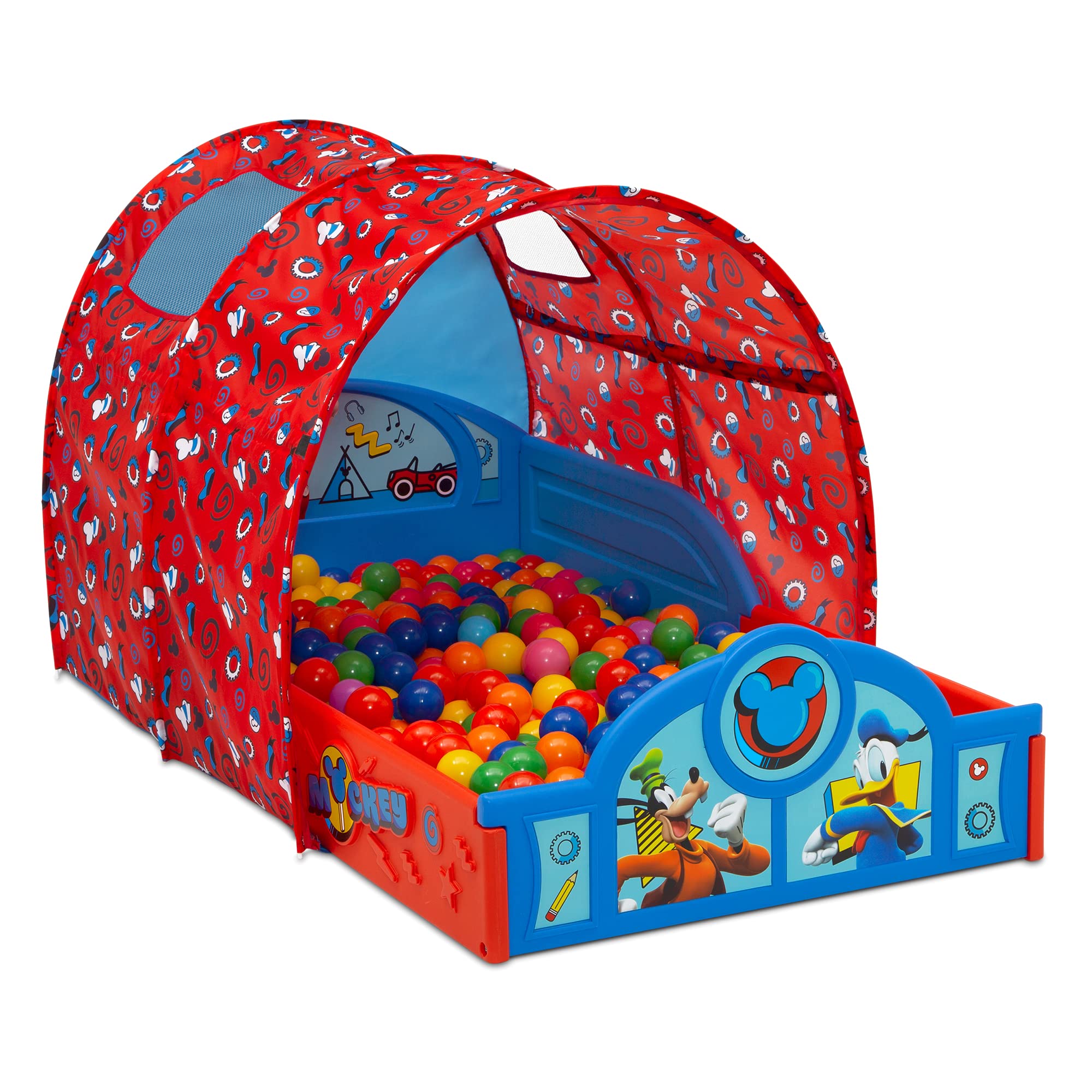 Disney Mickey Mouse Sleep and Play Toddler Bed with Tent, Blue/Red