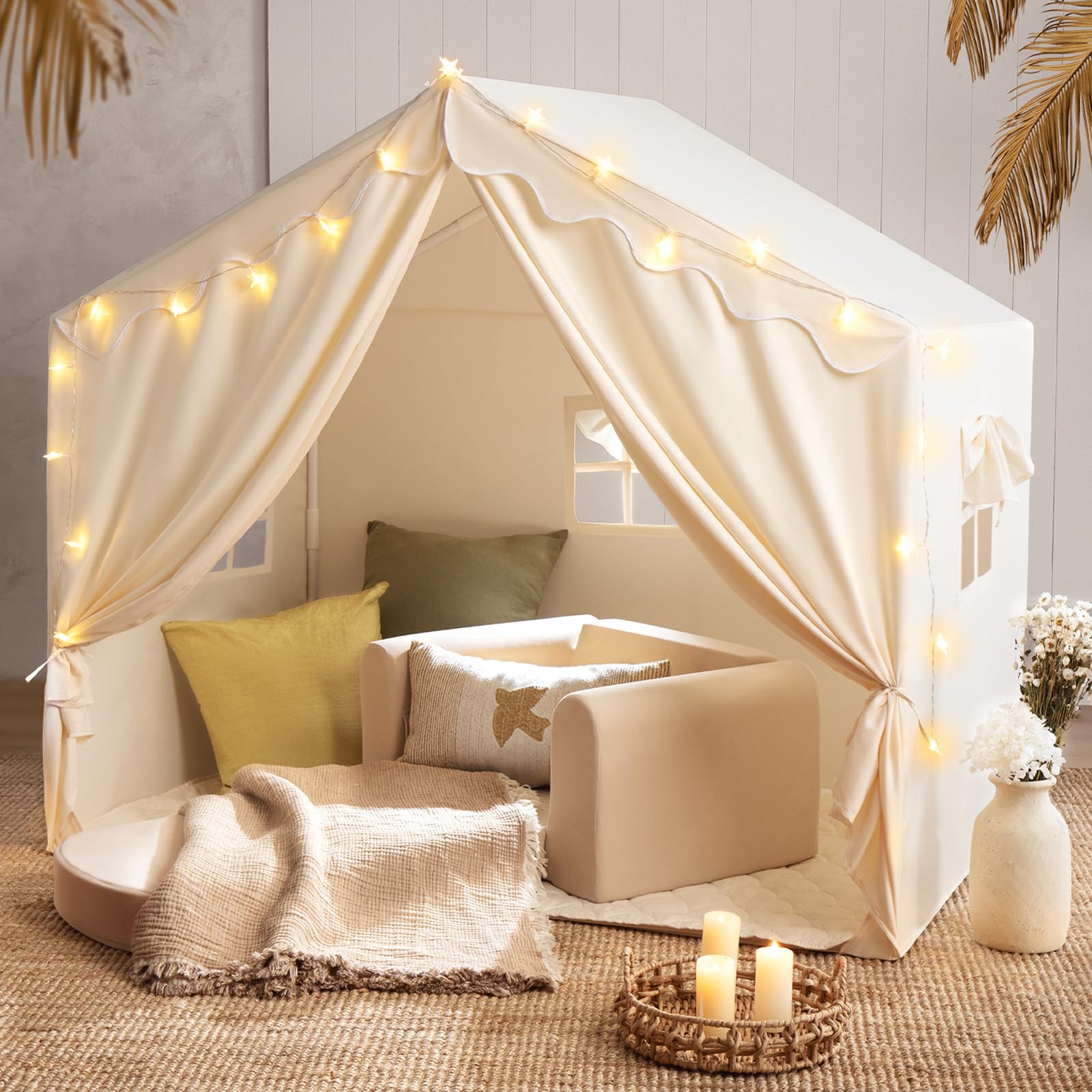 Tiny Land Kids Tent with Mat and Star Lights, Kid Play Tent for Toddlers