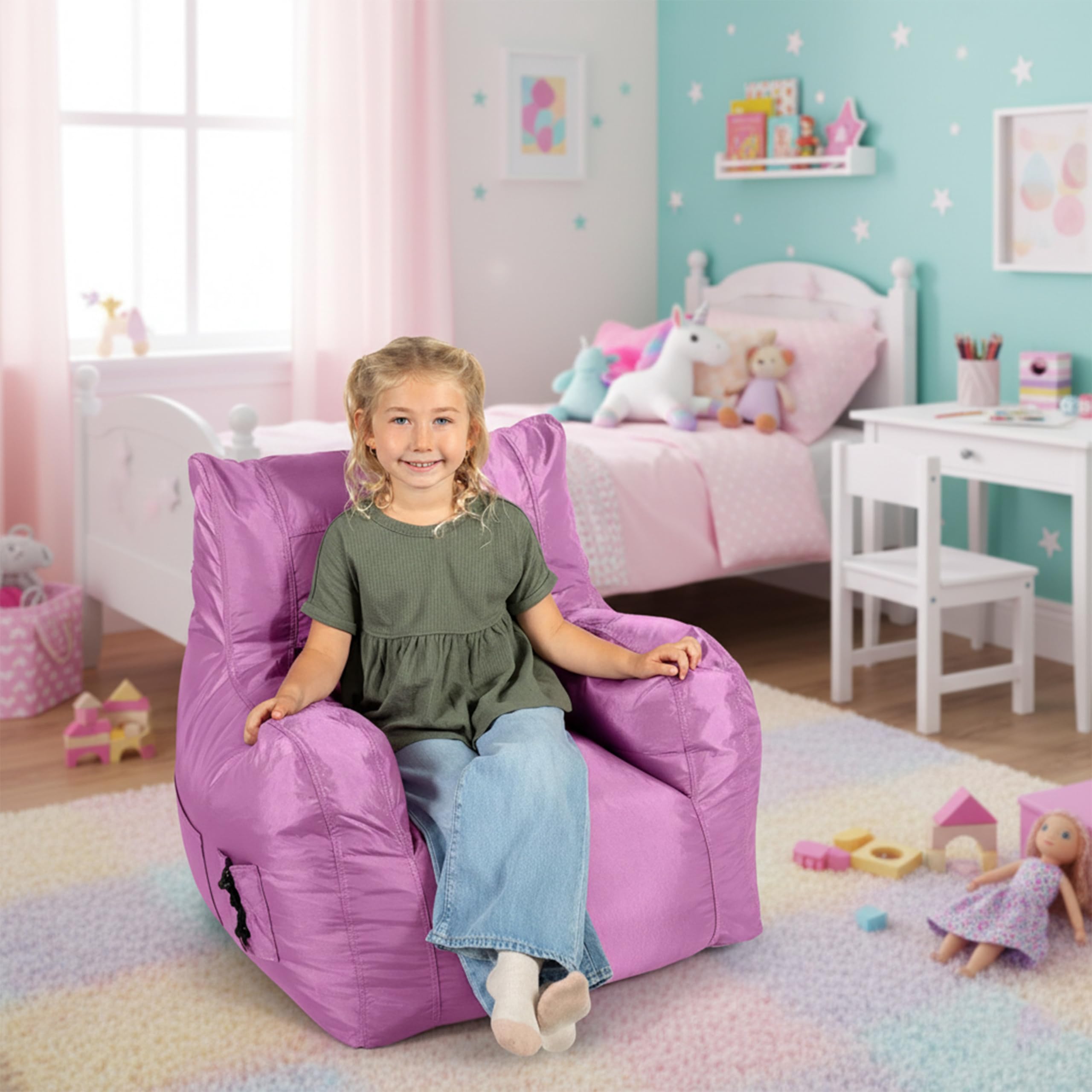 Dorm Bean Bag Chair with Drink Holder and Pocket
