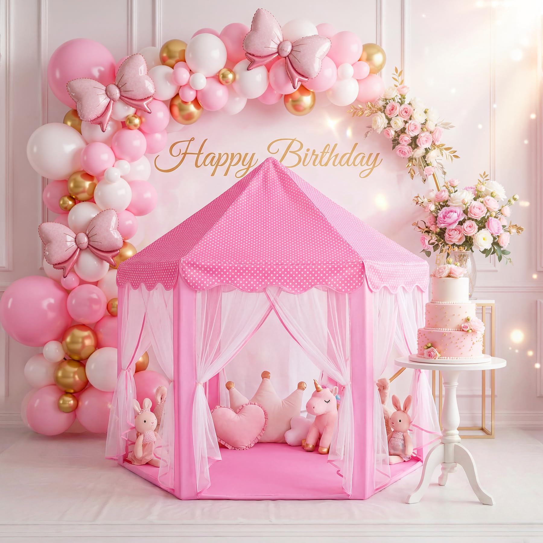 Princess Castle Play Tent with Star Lights - Pink