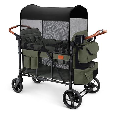 Wagon Stroller for 4 Kids, All-Terrain Wagon for Toddler with Canopy, Parent Organizer