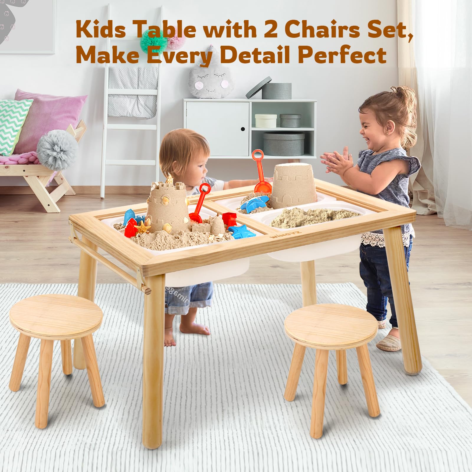 Kids Sensory Table and Chair Set with Storage Bins and Paper Roll