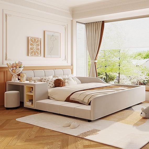 Full Size Velvet Bed Frames Upholstered Grounded Bed