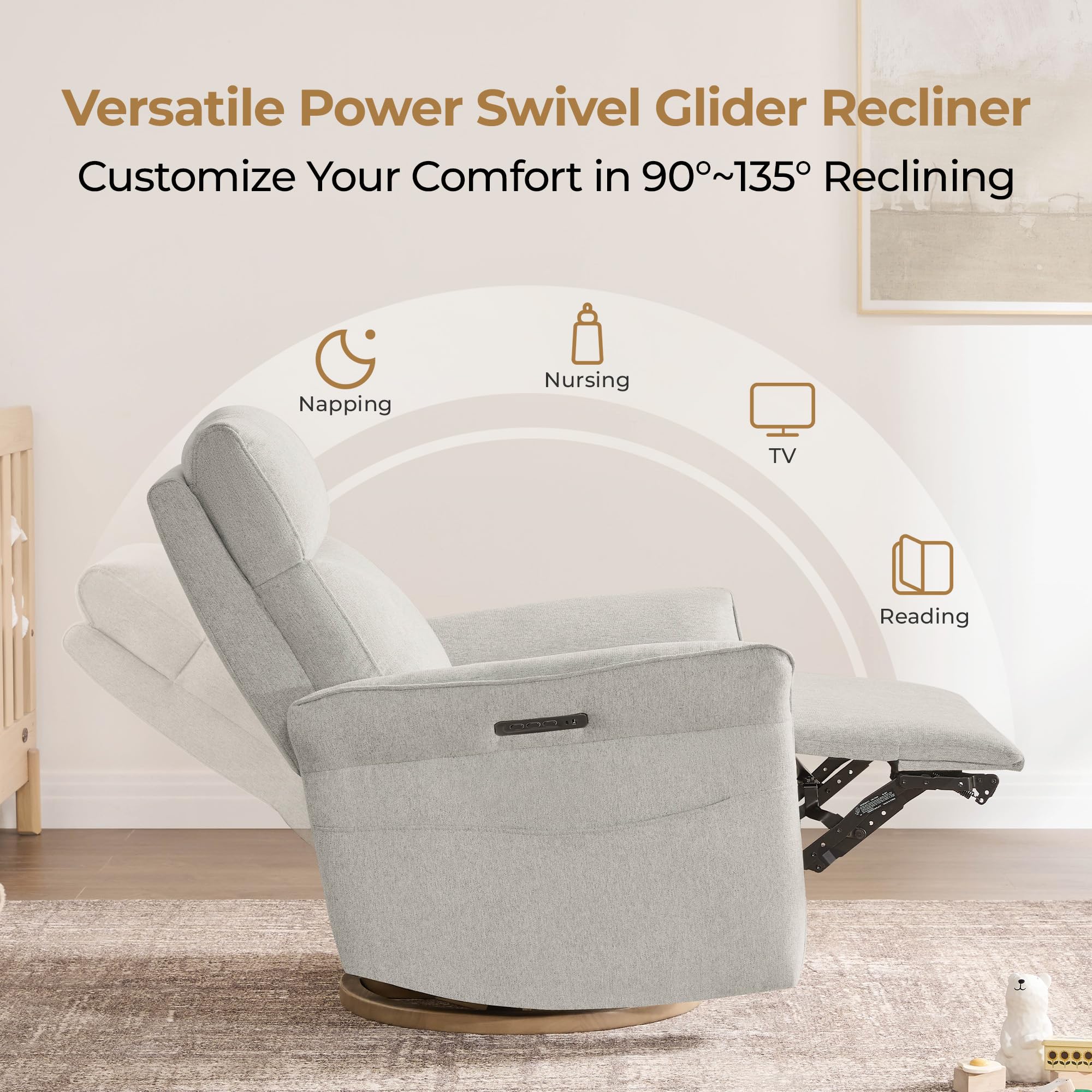 Electric Triple-Motor Power Recliner Nursery Glider Chair