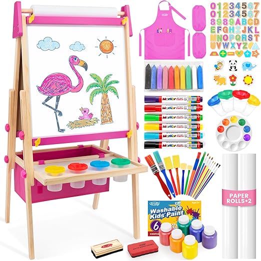 Easel for Kids, Adjustable Standing Art Easel with Magnetic Chalkboard