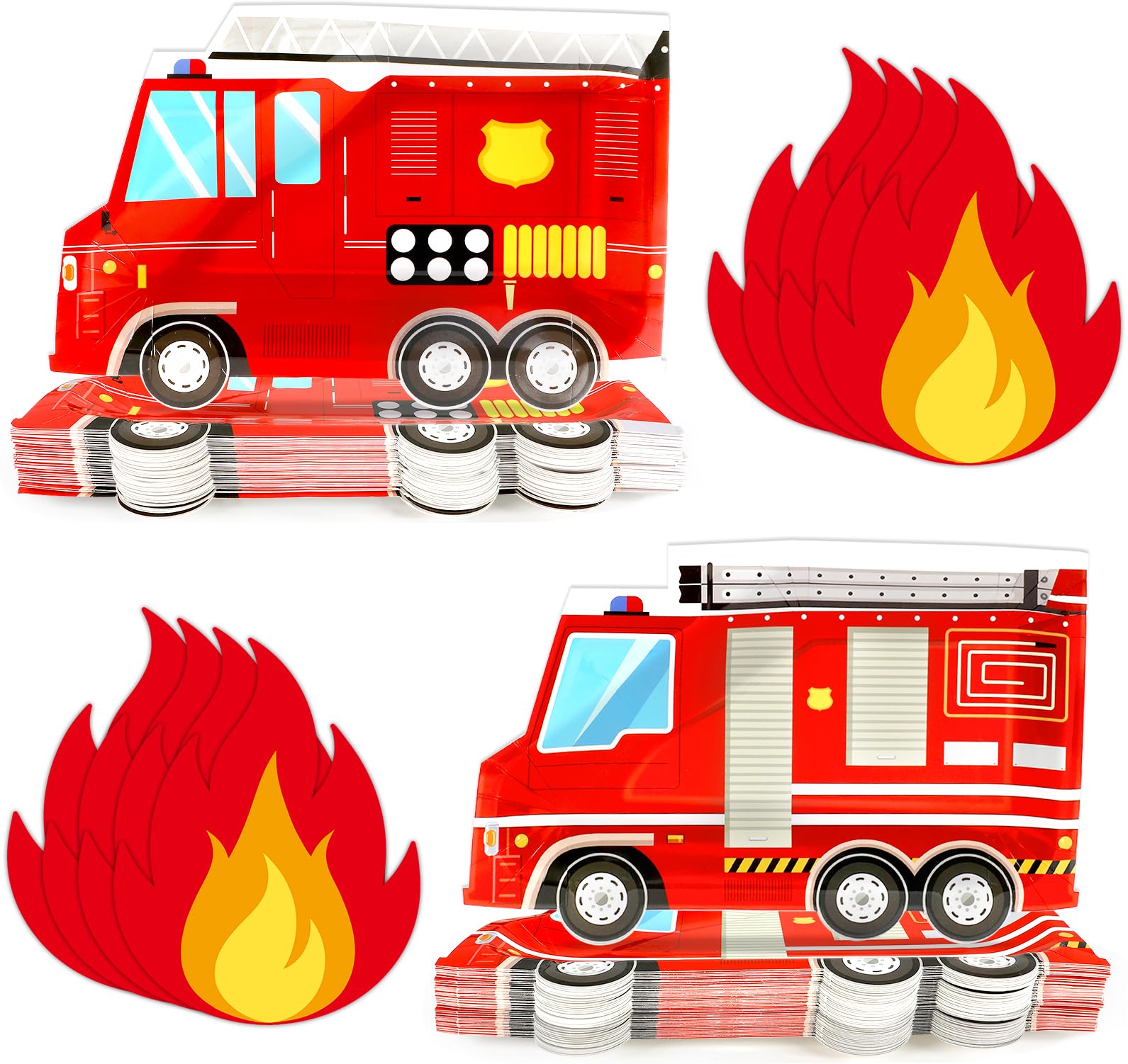 100Pcs Firetruck Birthday Party Plates and Fire Shaped Napkins Fireman Party Supplies