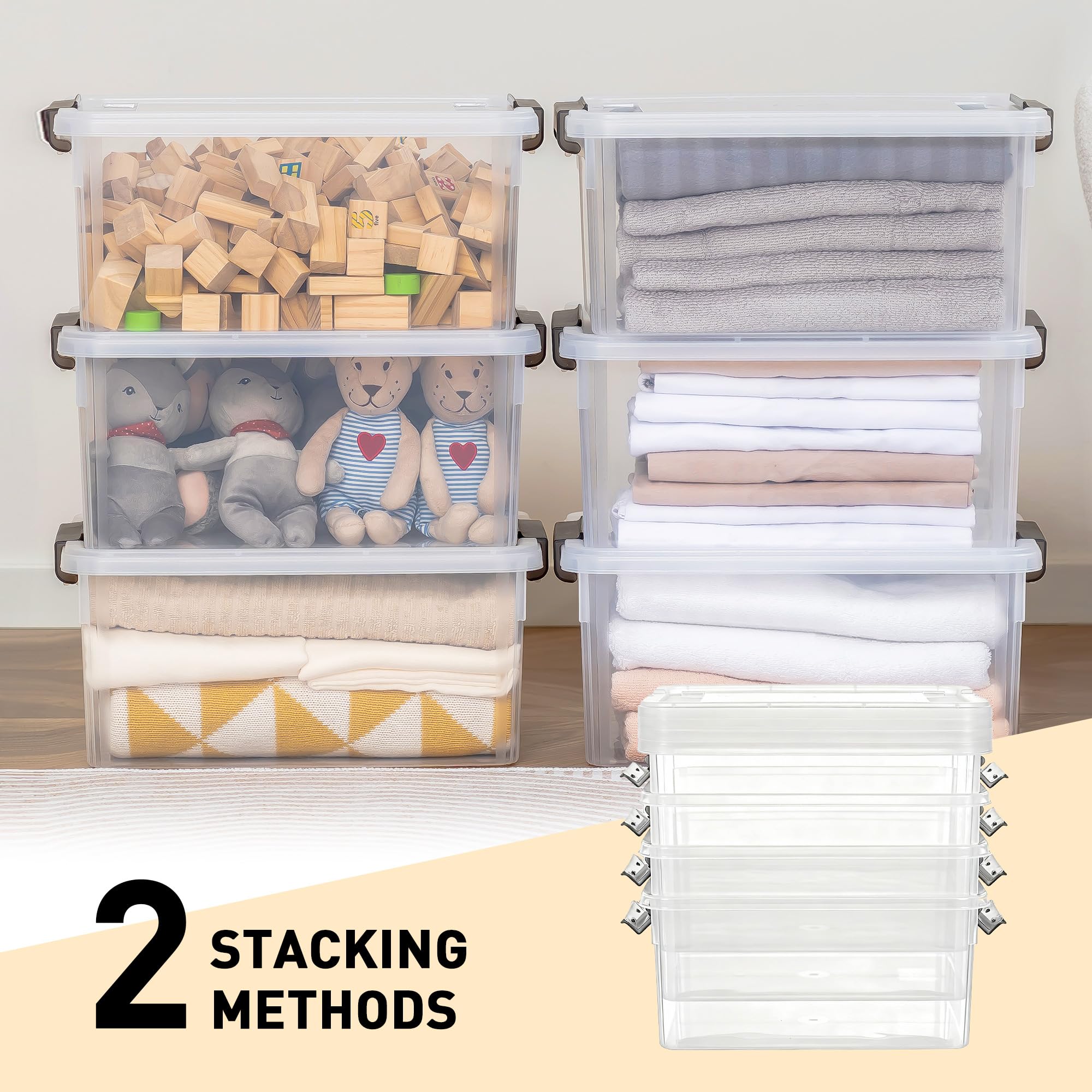 17 QT Plastic Storage Bins with Lids - 6 Pack Stackable Clear Containers