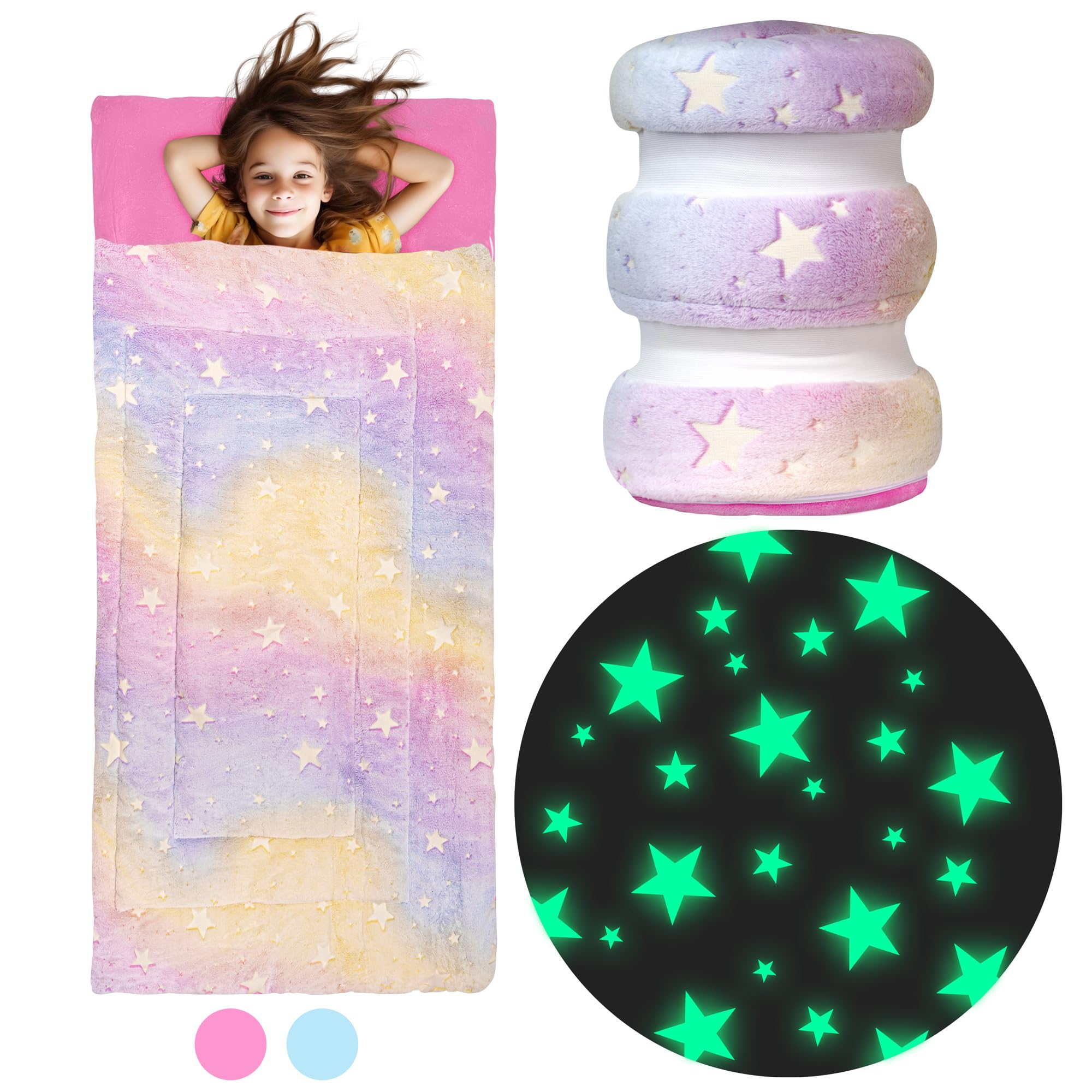 Glowing Stars Sleeping Bag for Kids - Ages 3+ Soft Toddler Girl
