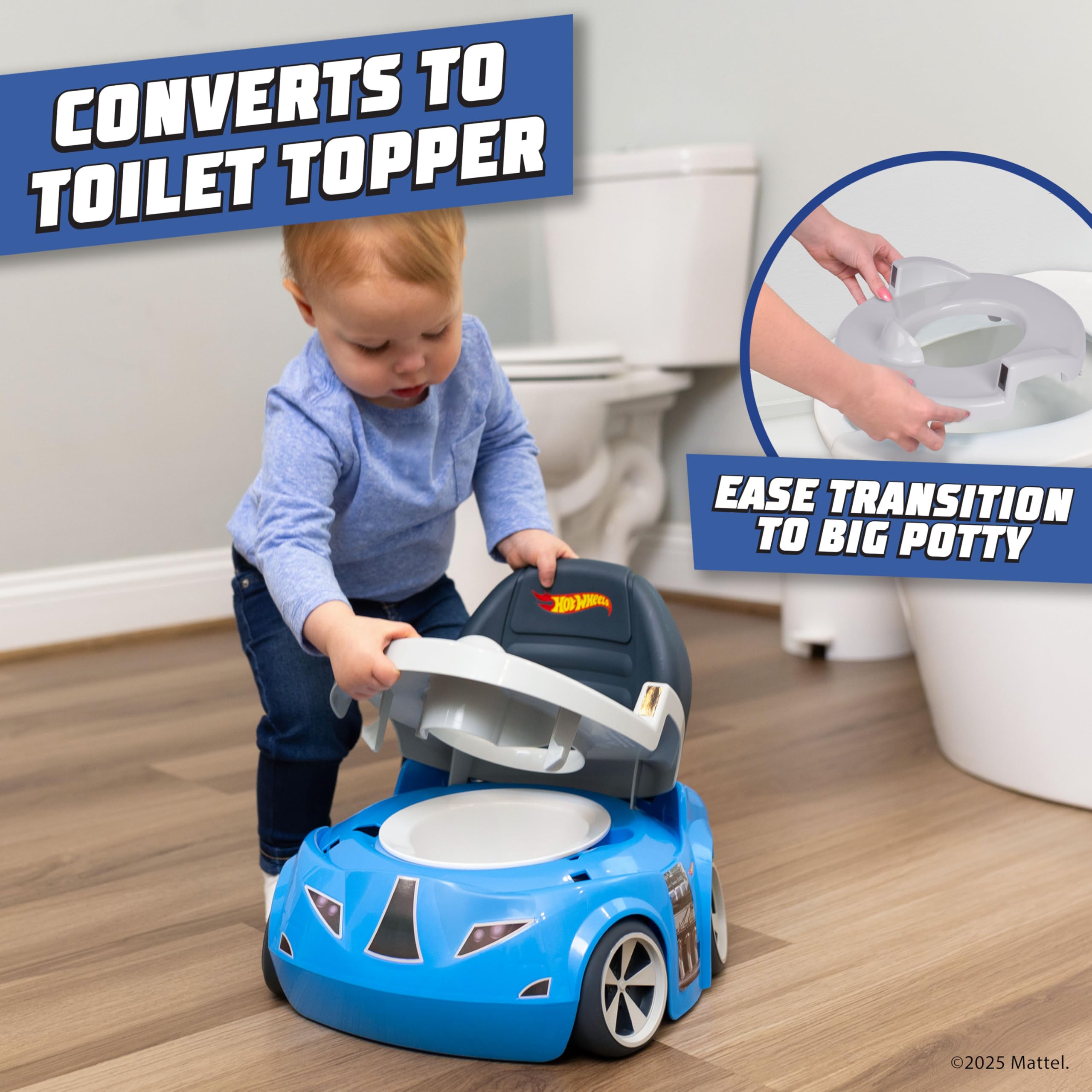 Hot Wheels Blue Race Car Potty Training Toilet, Race Car Potty Seat Includes Detachable Toddler Toilet Seat and Kids Potty, Ages 12 Months and Up