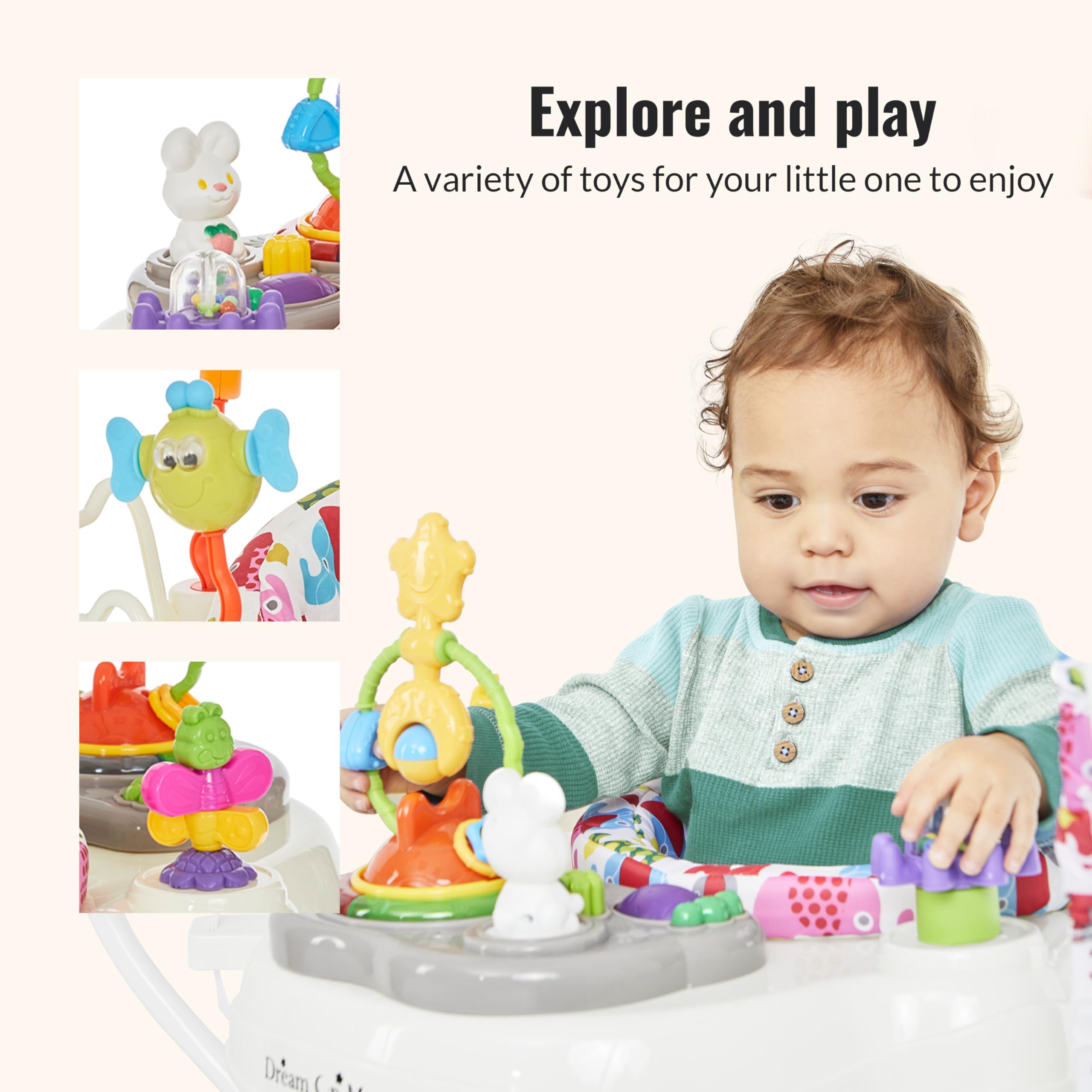 Dream On Me Zany 2-in-1 Activity and Center Bouncer in Elephant Print
