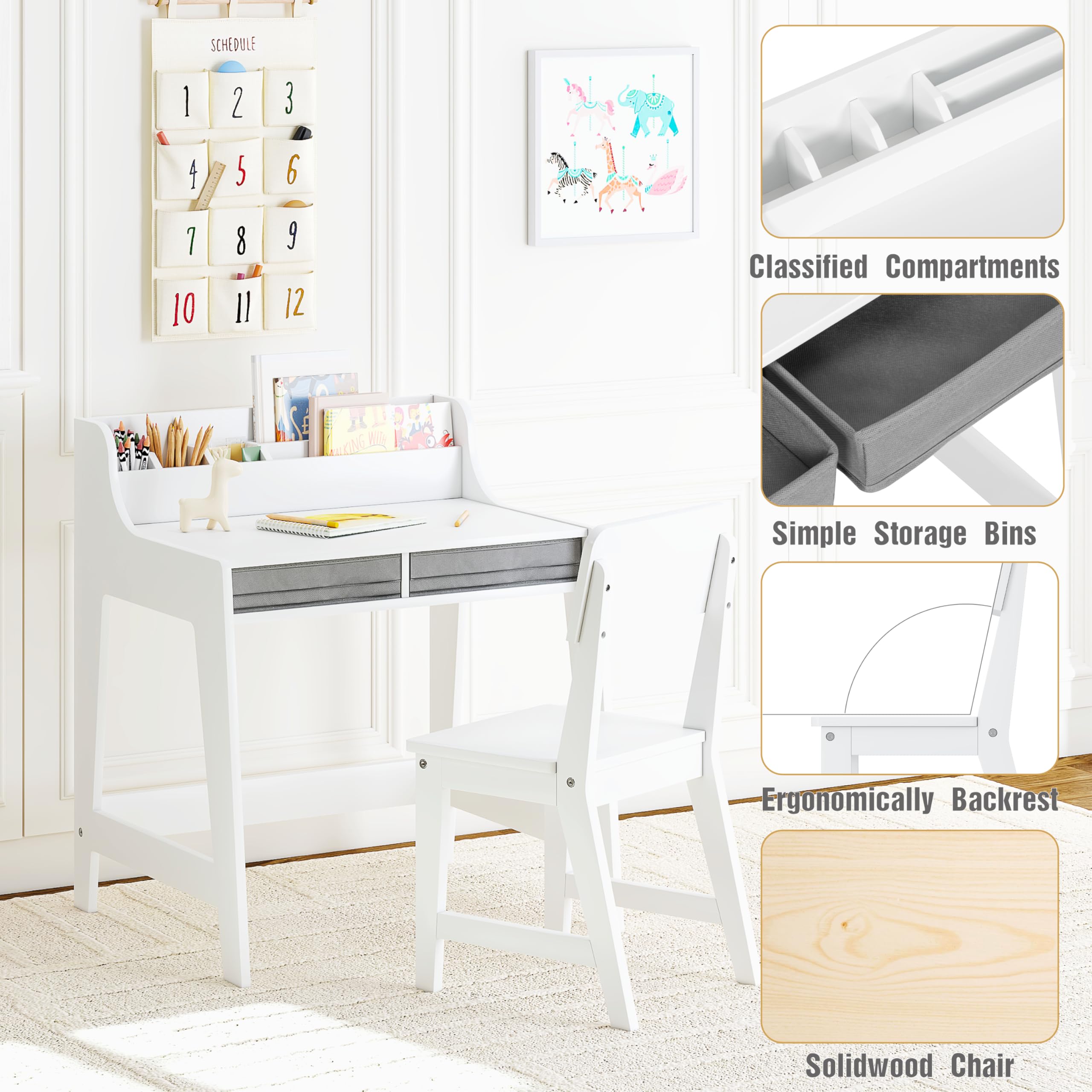 Kids Desk and Chair Set with Storage