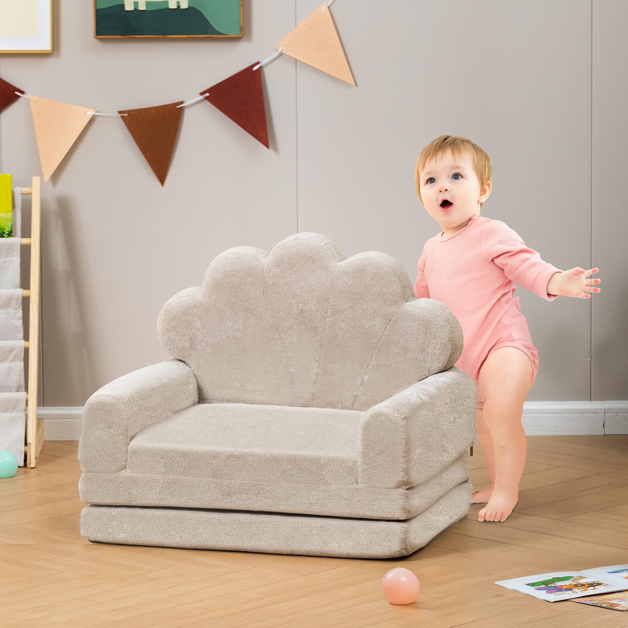 2-in-1 Kids Couch, Toddler Couch Fold Out, Comfy Toddler Chair