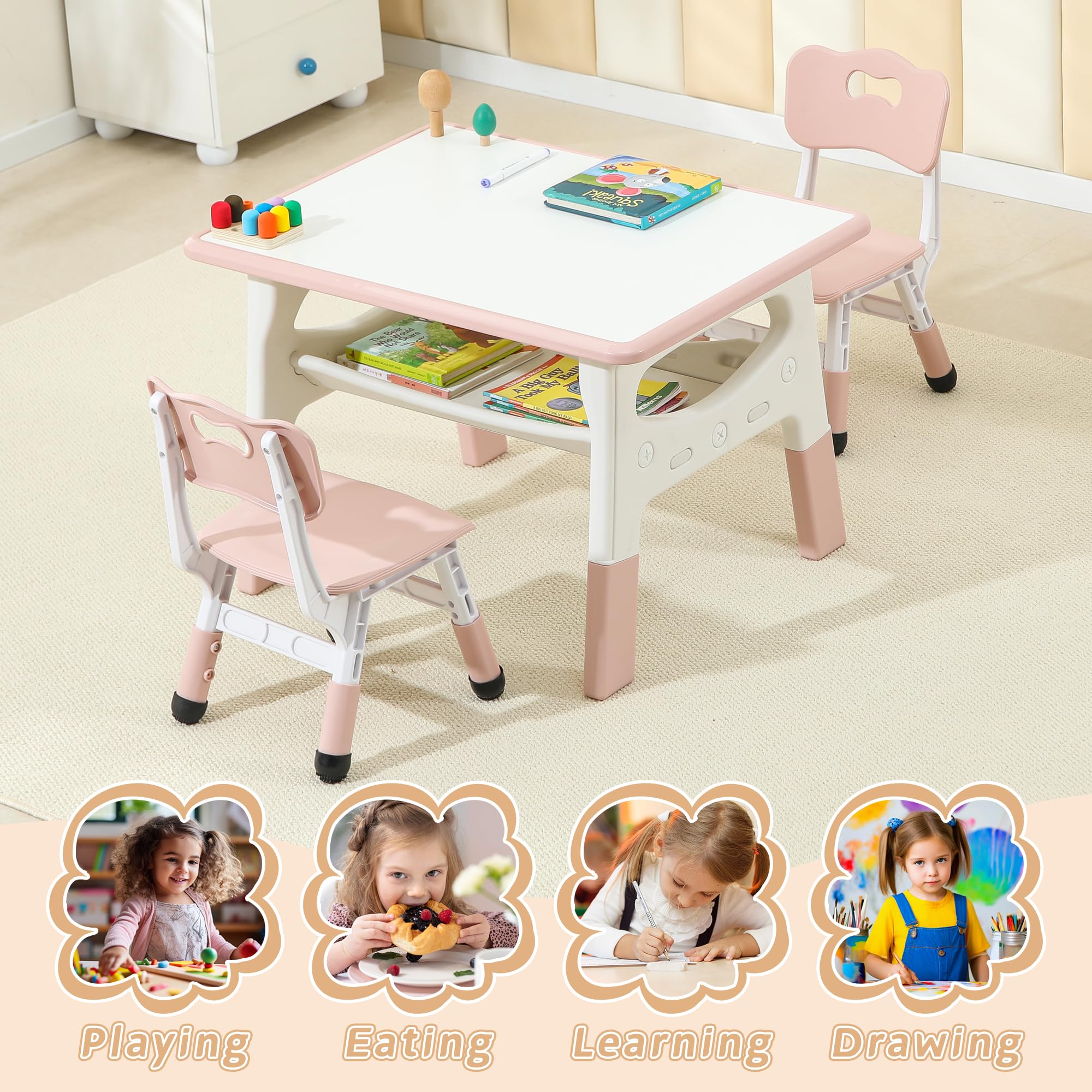 Kids Table and Chairs Set Height Adjustable Toddler Activity Table