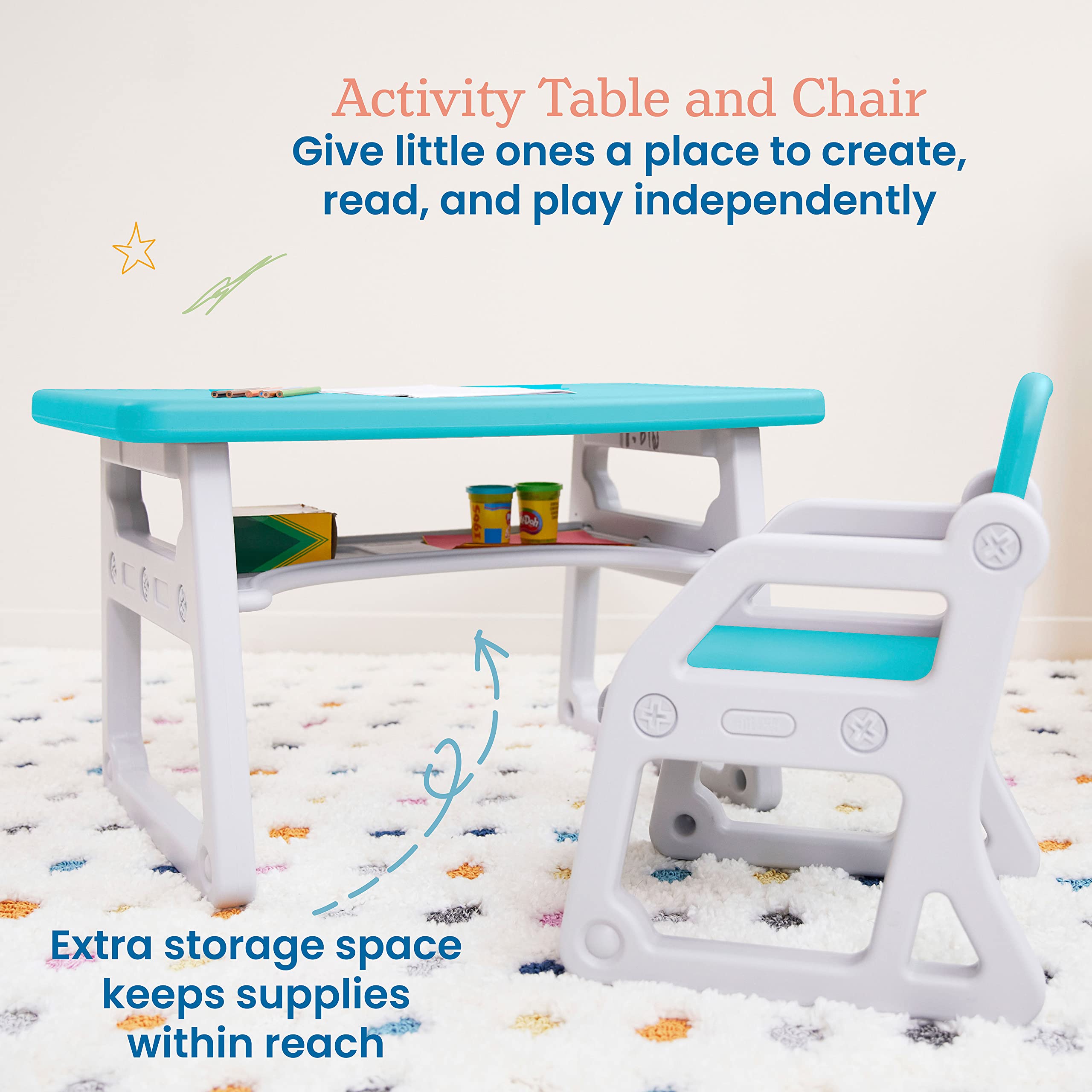 Toddler Desk and Chair Set with Storage Shelf