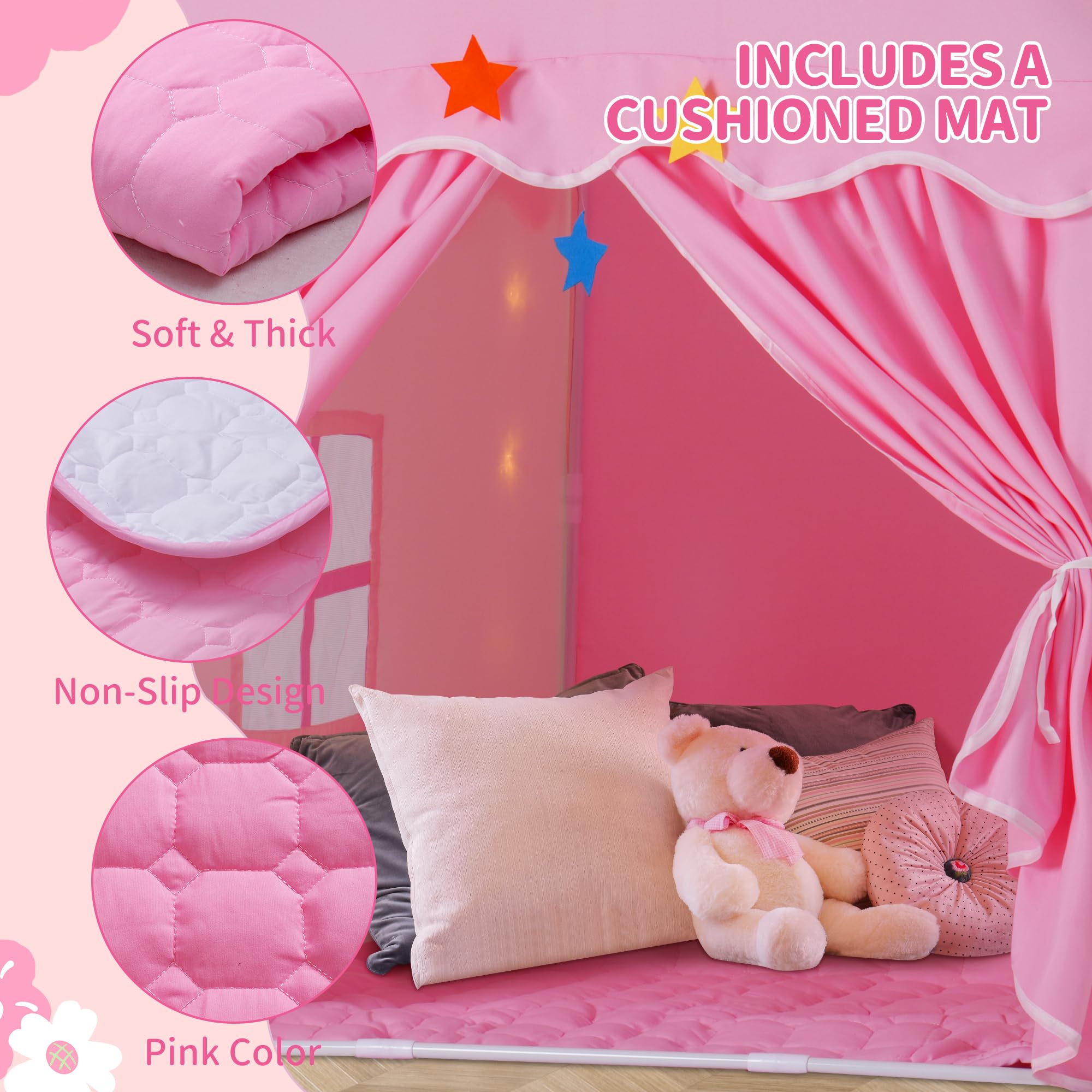 Princess Castle Play Tent with Mat and Star Lights
