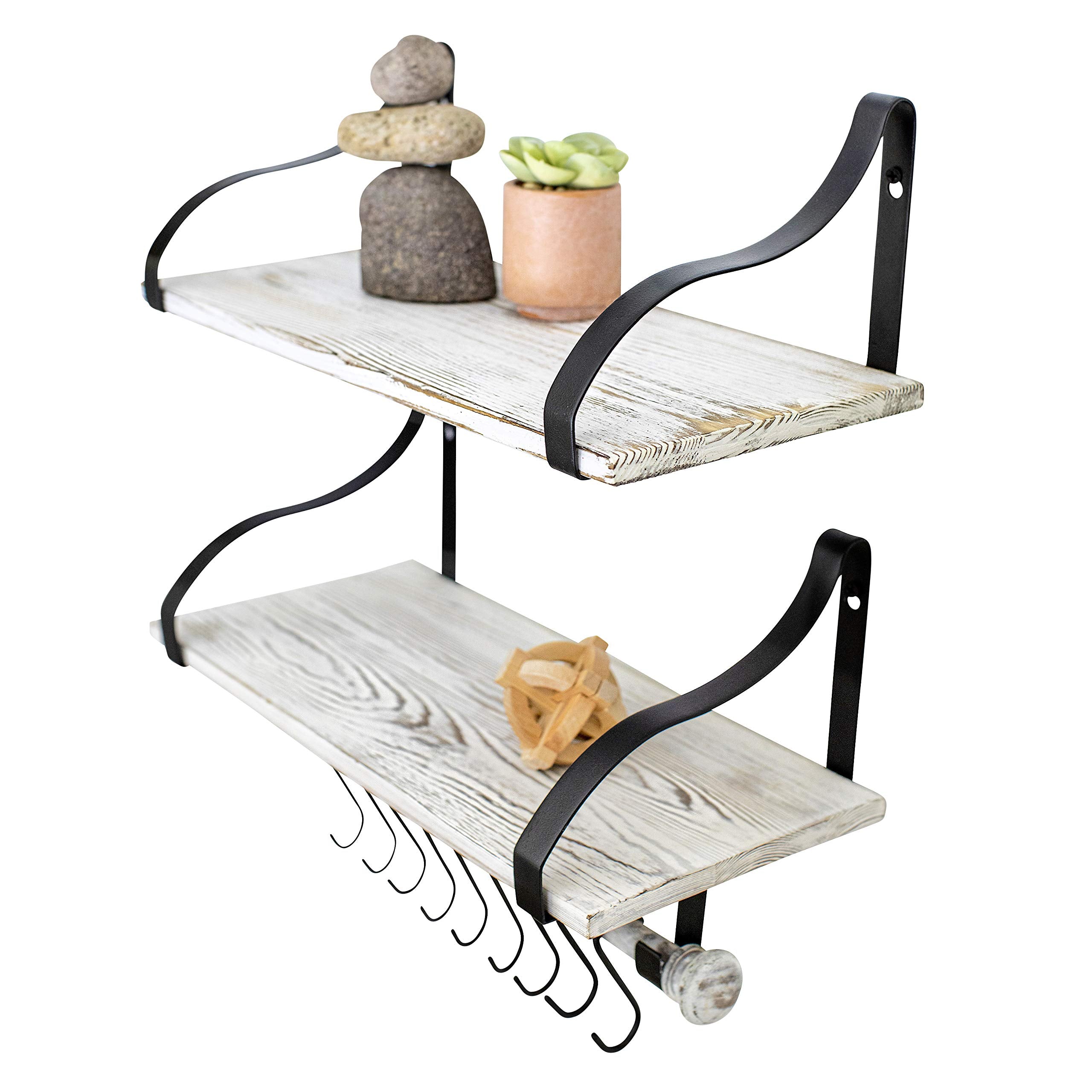 Rustic Wall Mounted Floating Shelves with Towel Bar