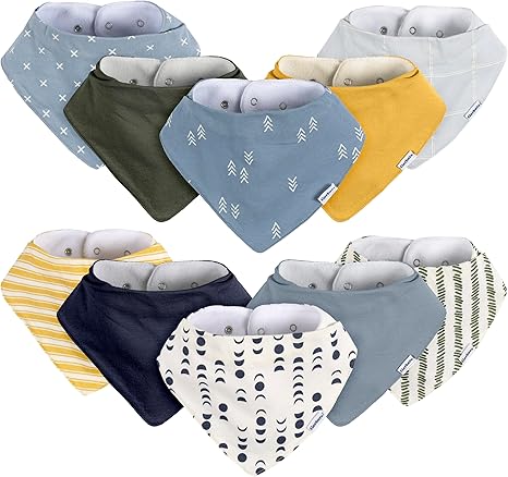 Baby Unisex Bandana Bibs 10-Pack, Multi Grey, One Size