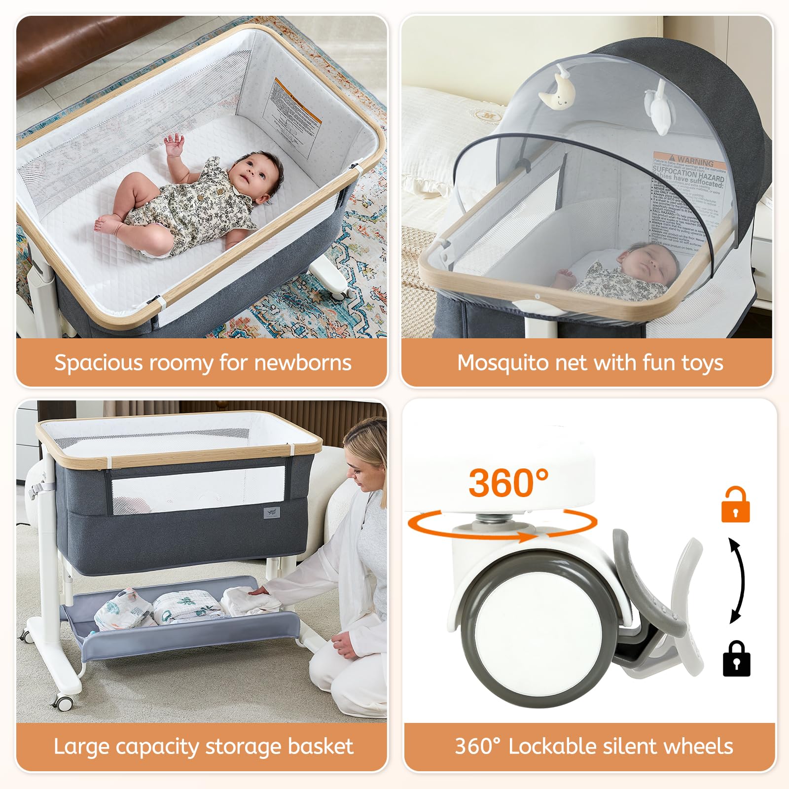 Electric Baby Bassinet with Rocking Motion and Mosquito Net