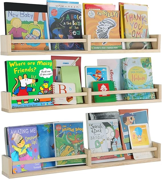 Wall Mounted Floating Bookshelves for Nursery - Set of 3
