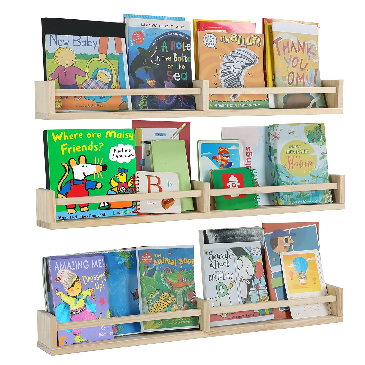 Wall Mounted Floating Bookshelves for Nursery - Set of 3