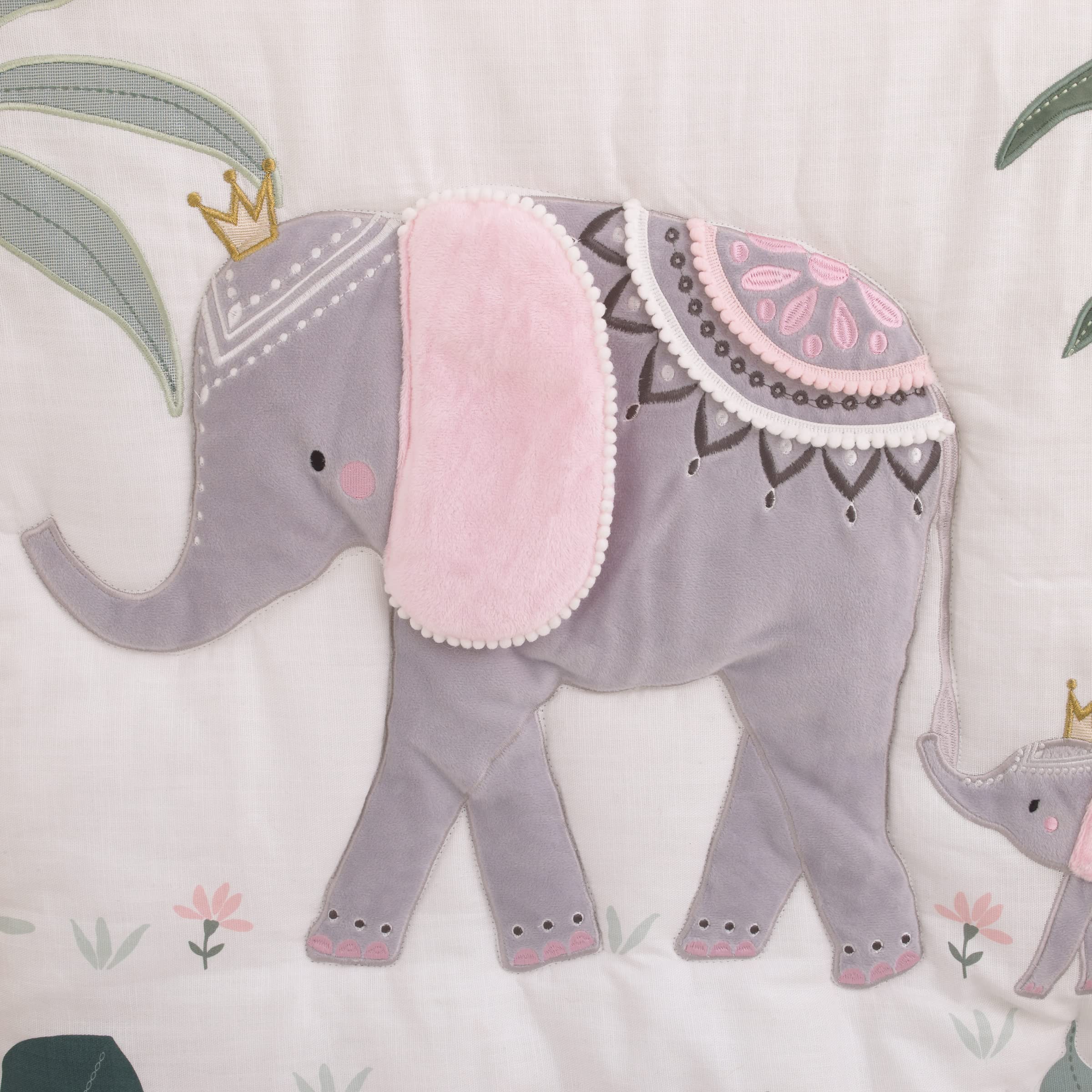 Tropical Princess Elephant/Jungle Pink and Green 4 Piece Crib Bedding Set