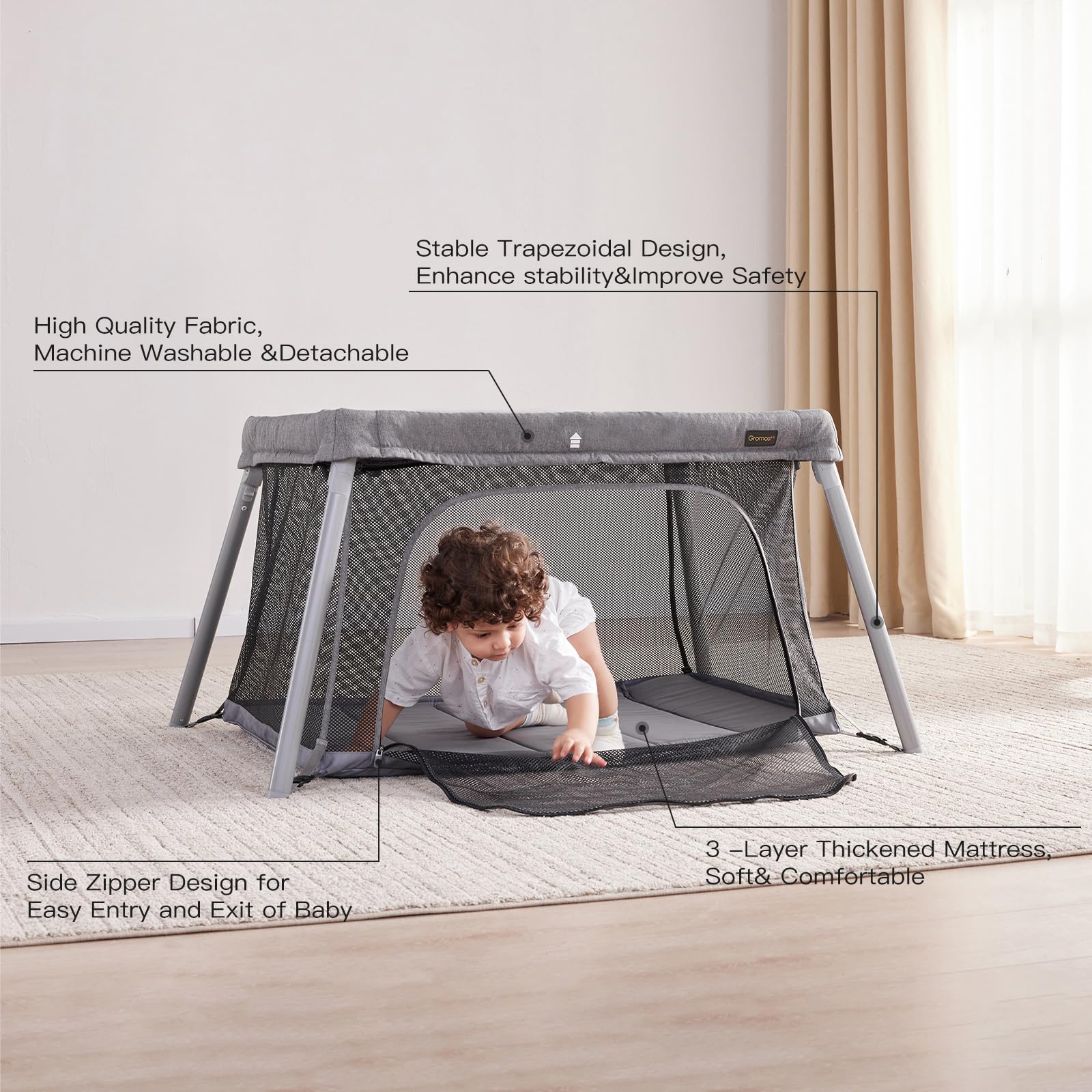 Portable Travel Crib with Bassinet and Playpen