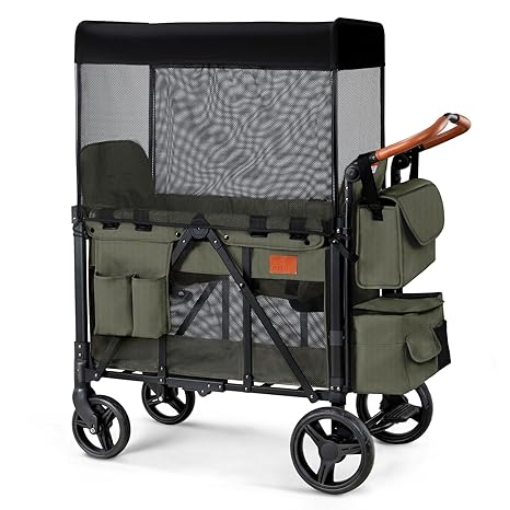 Wagon Stroller for 2 Kids, High Seat & 5 Point Harness, Foldable All-Terrain Wagon