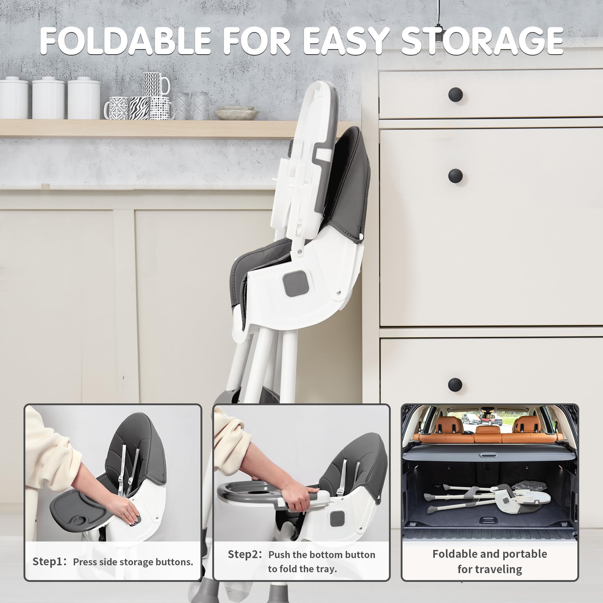 Baby High Chair, 6 in 1 Convertible High Chairs for Babies and Toddlers with 5-Point Safety Harness,Foldable High Chair for Space-Saving, Adjustable Dining Tray,Backrest & Height,Easy to Clean Surface