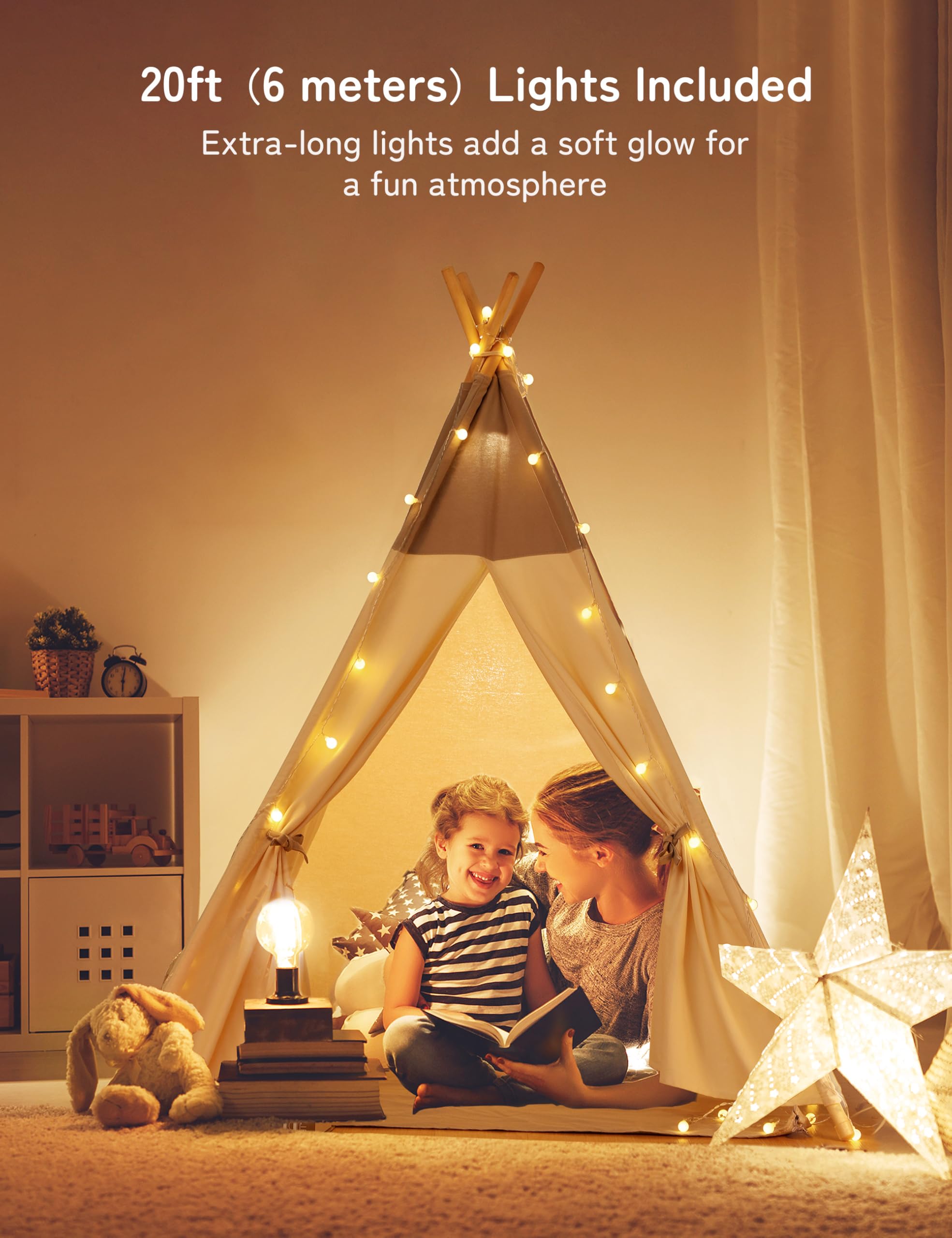 Kids Teepee Tent with LED Lights and Mat