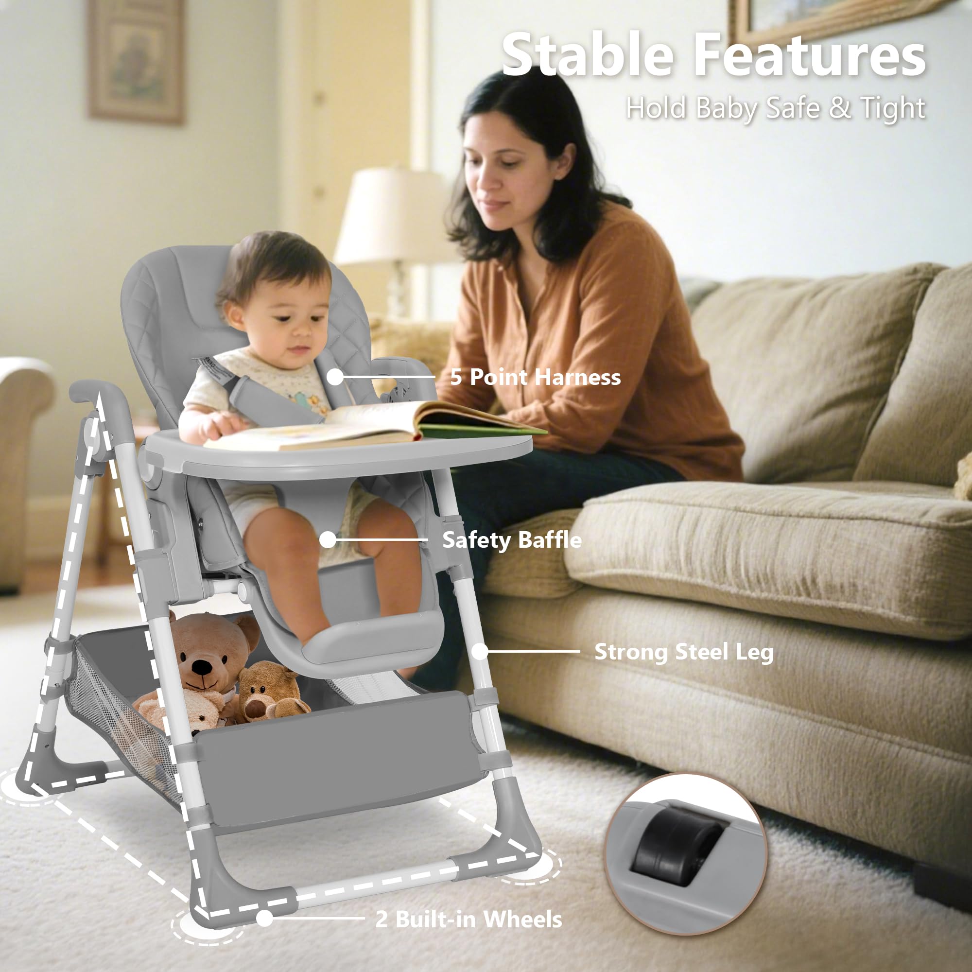 Convertible Baby High Chair with Adjustable Height and Removable Tray