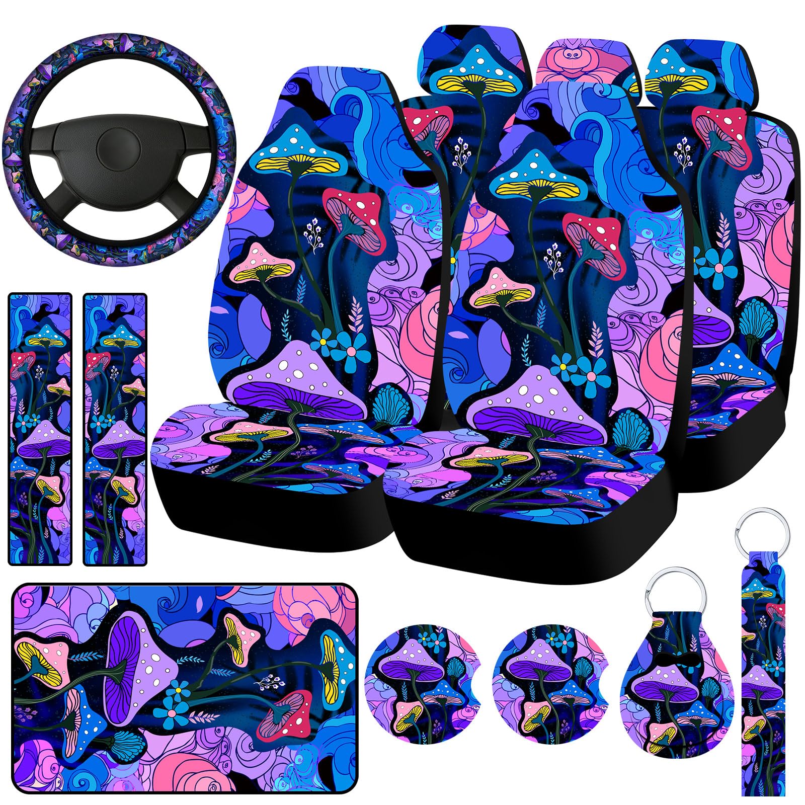 15 Pcs Car Seat Covers Full Set Car Accessories Set Steering Wheel Cover Armrest