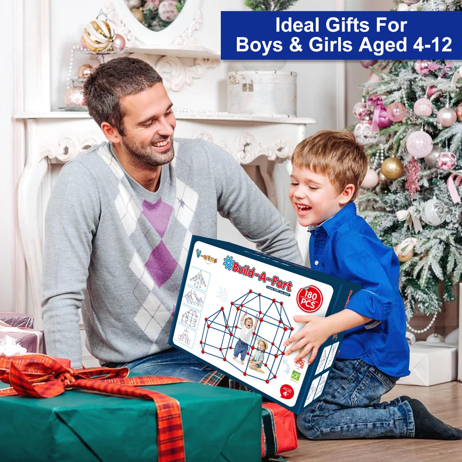 Fort Building Kit 180 Pieces for Kids STEM Construction Toy Set