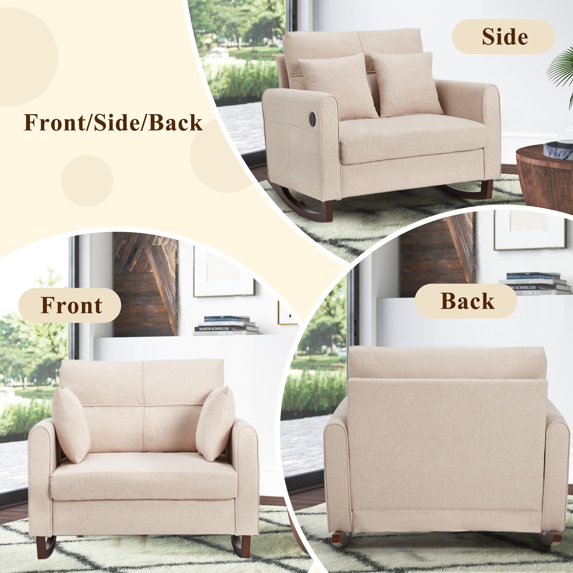 Oversized Nursery Rocking Chair with High Back and Side Pockets