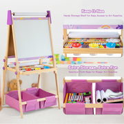 3-in-1 Adjustable Kids Art Easel Set, Height Adjustable Magnetic Whiteboard & Chalkboard with Painting Paper Roll, Wooden Dual-Sided Art Station for Toddlers & Children Ages 3+, Art Supplies Included