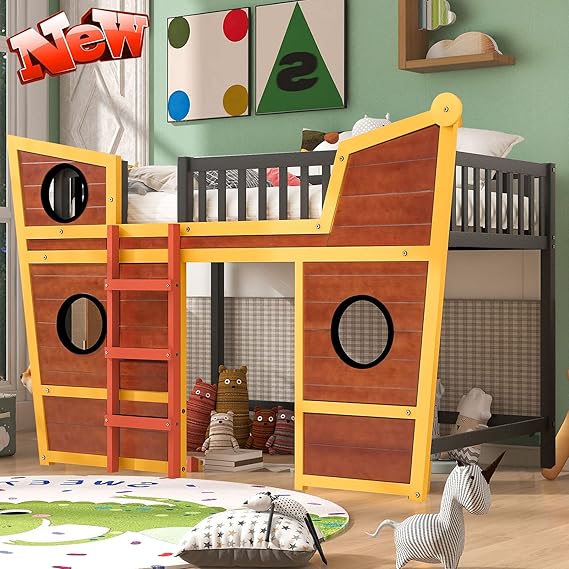 Upgraded Version Full Size Low Loft Bed for Kids