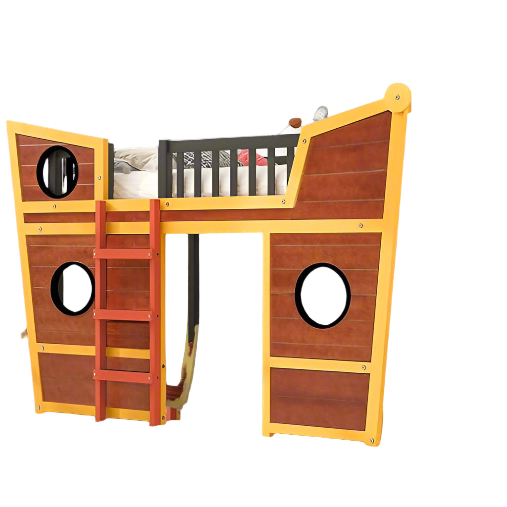 Upgraded Version Full Size Low Loft Bed for Kids