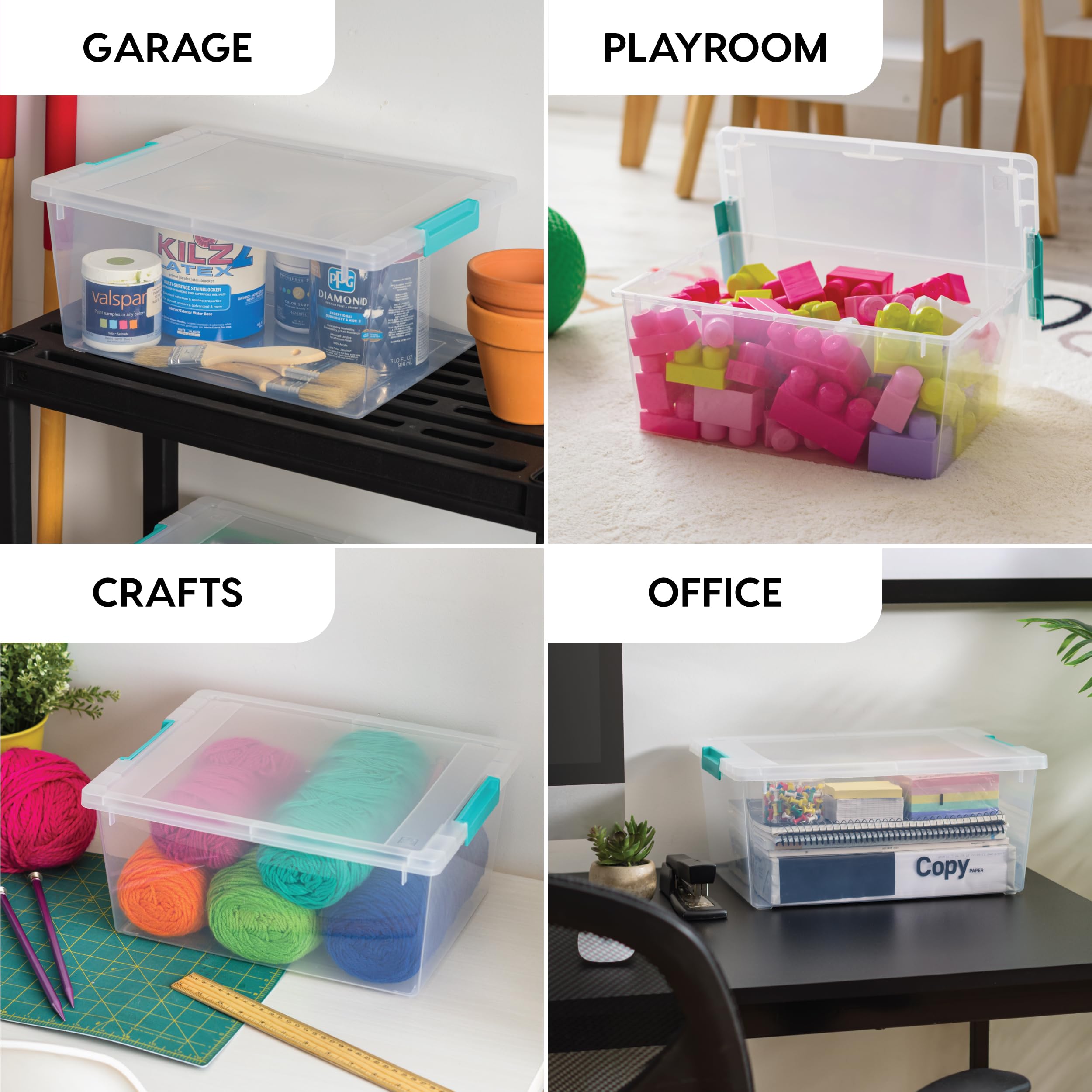 12 Qt Clear Plastic Storage Bins with Lids 4-Pack