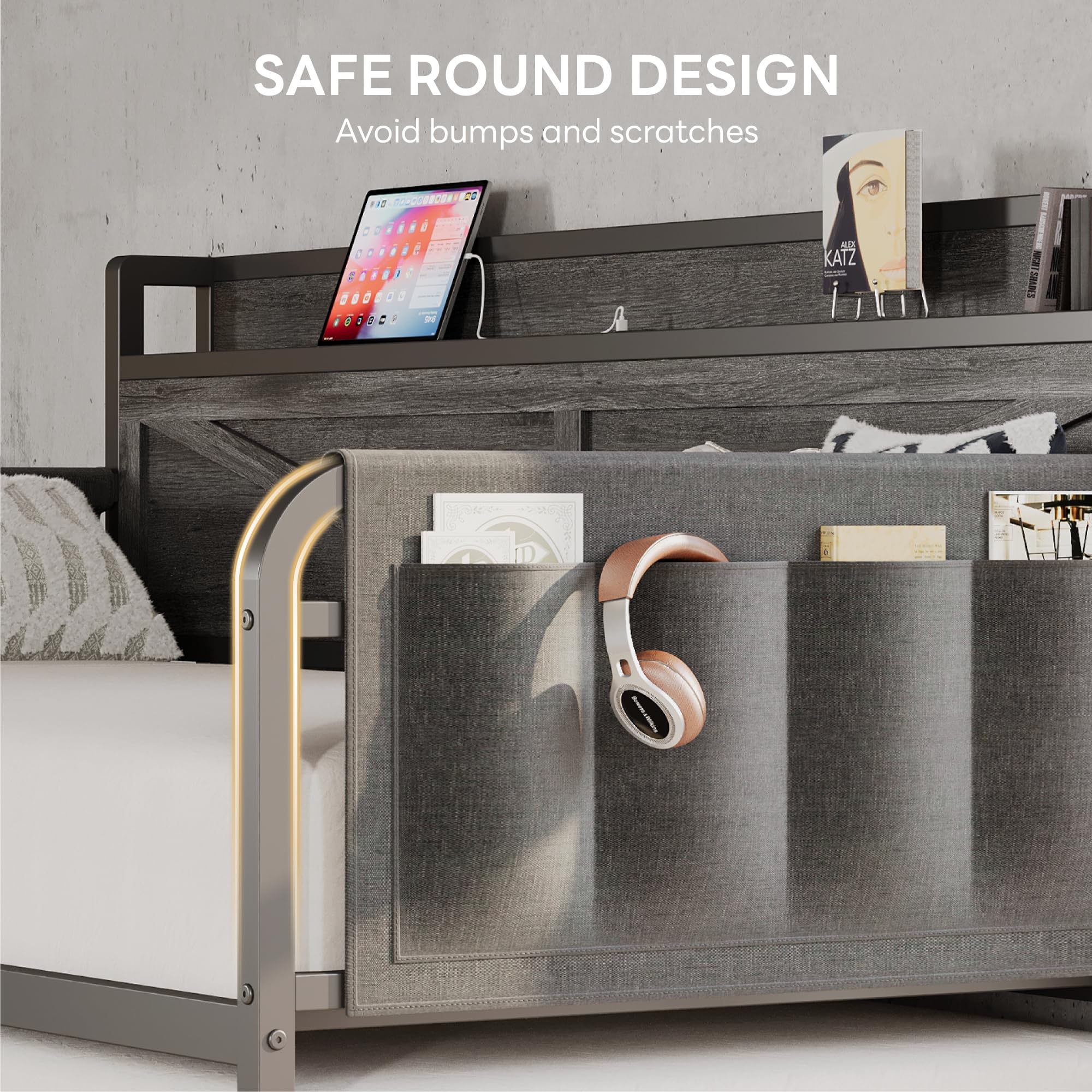 Twin Daybed with Trundle and Storage Headboard