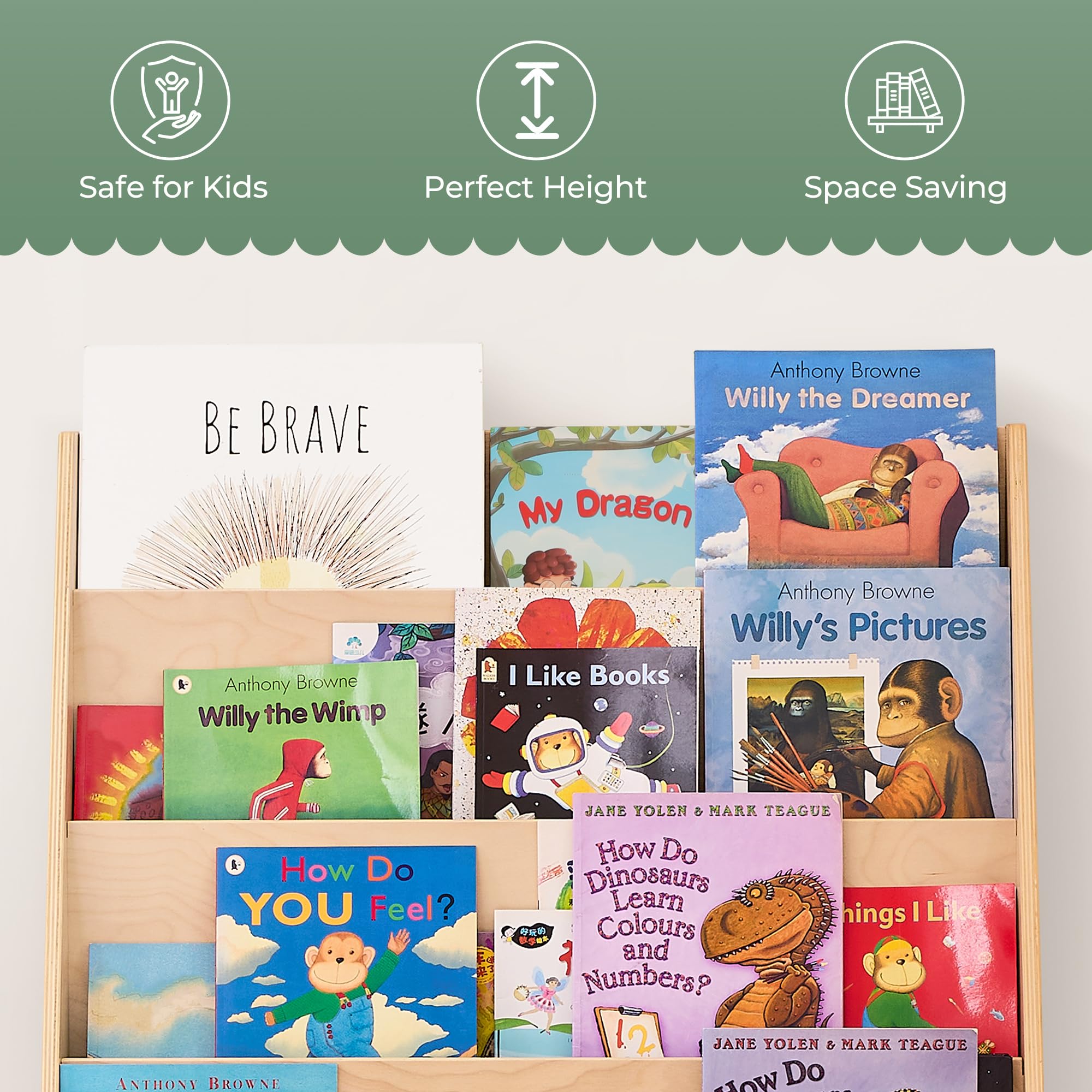 Wooden Montessori Bookshelf for Kids with Storage