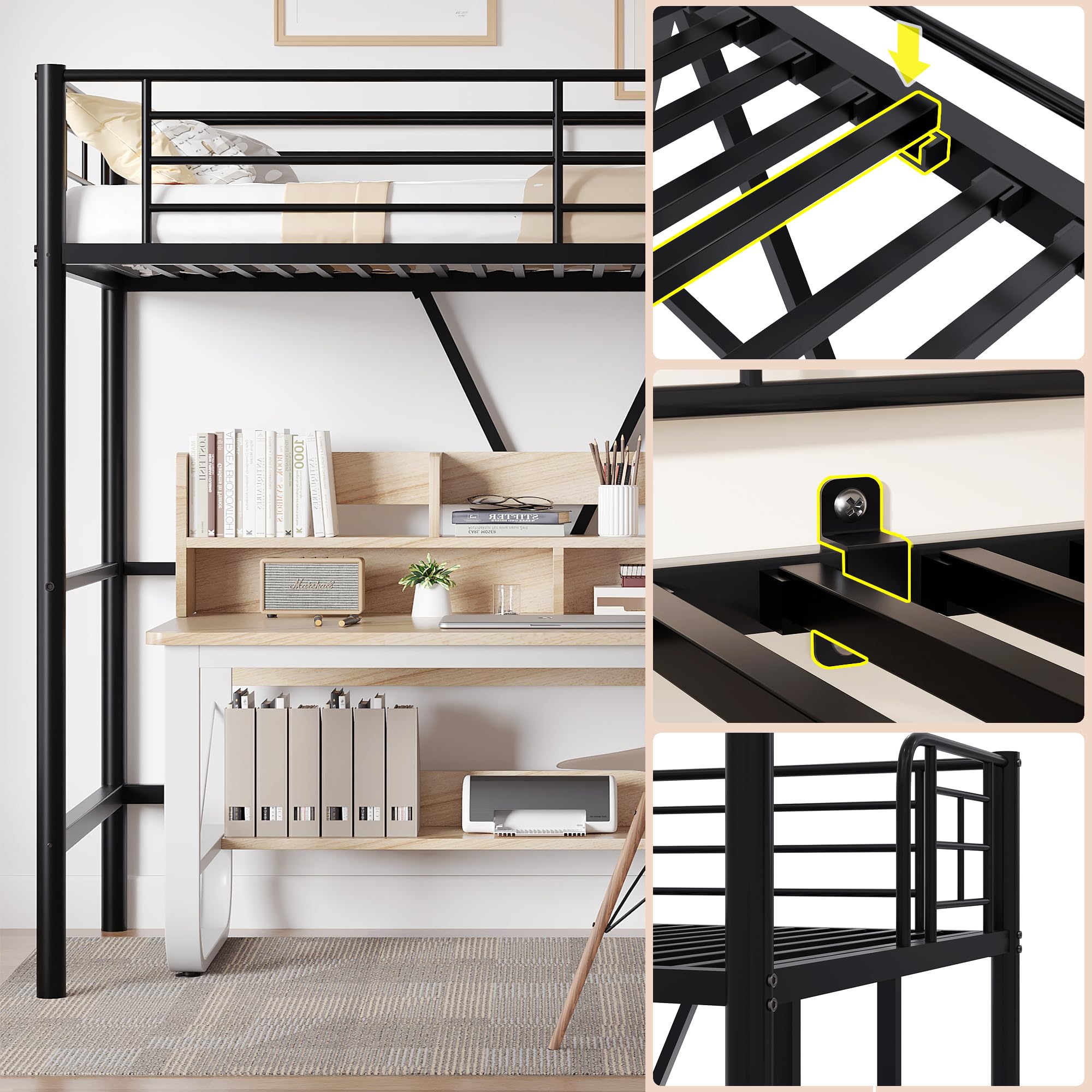 Twin Loft Bed with Full-Length Guardrails and Ladder