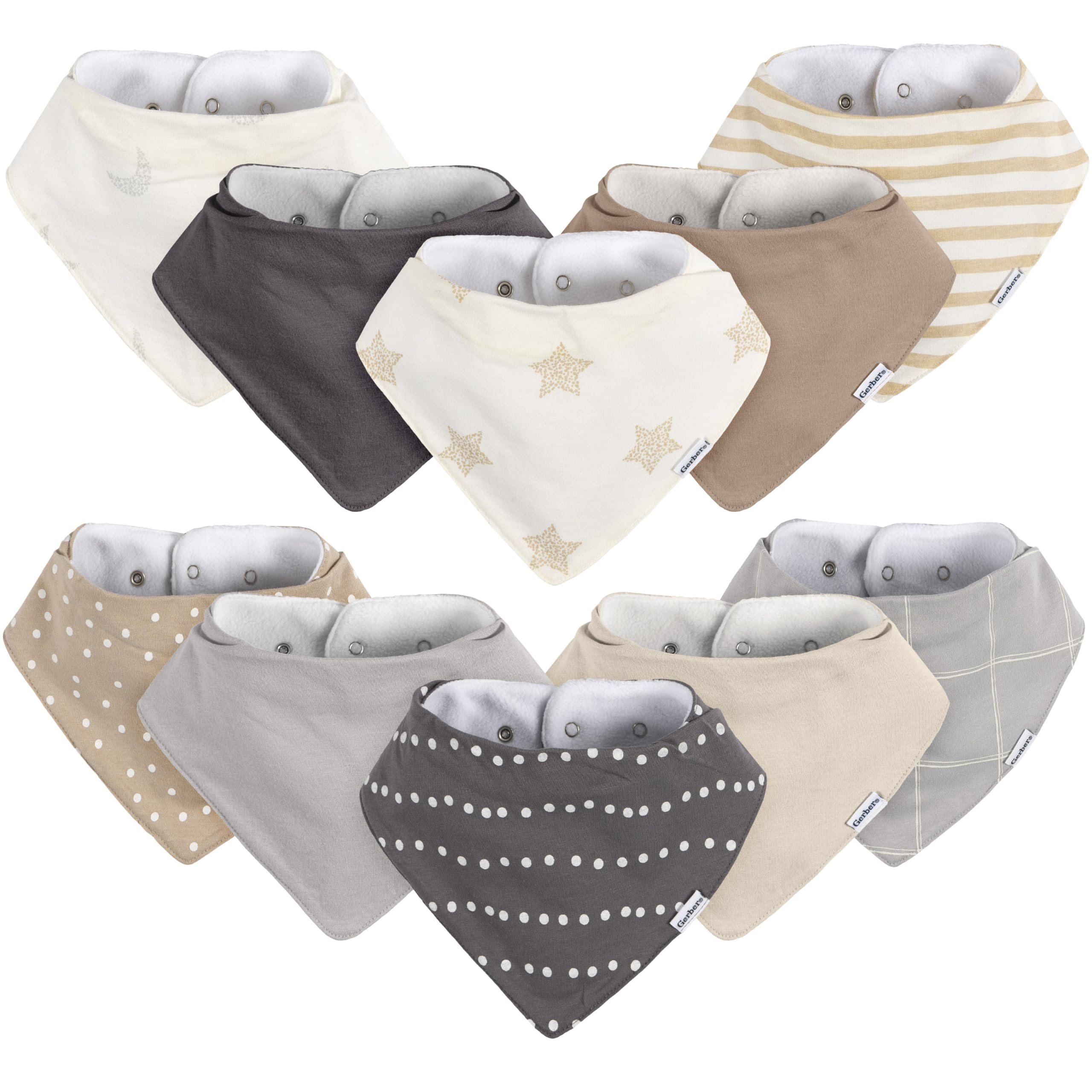 Baby Unisex Bandana Bibs 10-Pack, Multi Grey, One Size