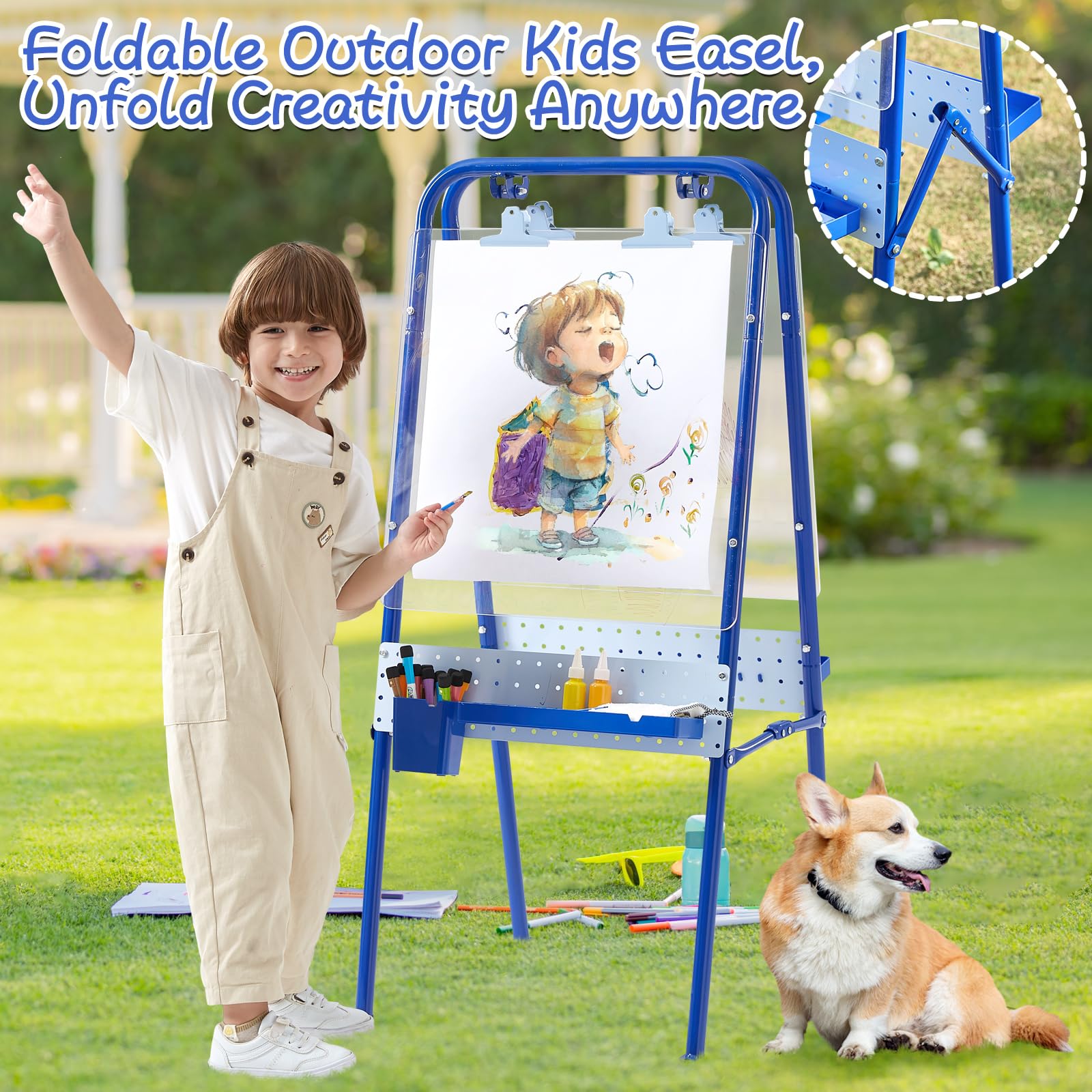 Outdoor Kids Art Easel Double-Sided Foldable Waterproof