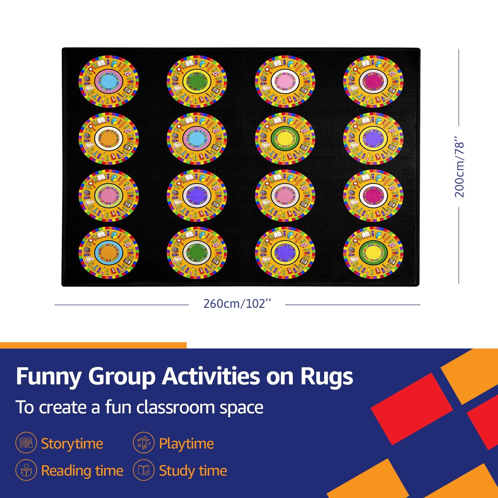 Classroom Rug 6'5"x8'5" Learning Rug Elementary Classroom Seating Carpet