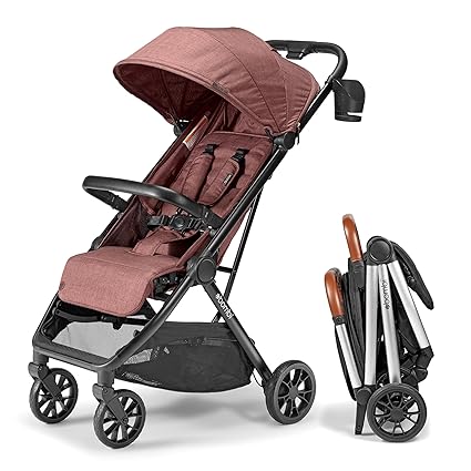 Lightweight Baby Stroller - Premium Vegan Leather, One-Hand Fold