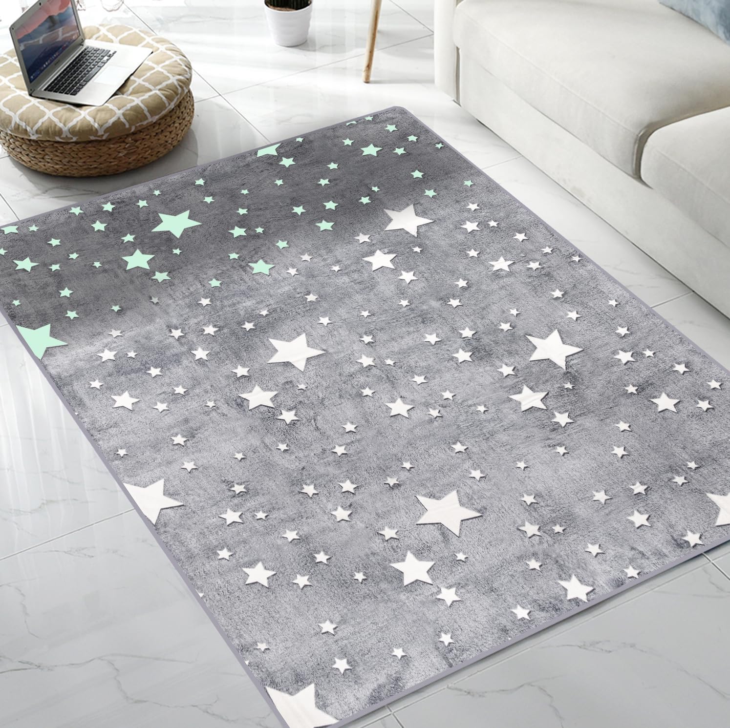 Large Area Rug Carpet Glowing in The Dark Big Stars for Children Room Decor