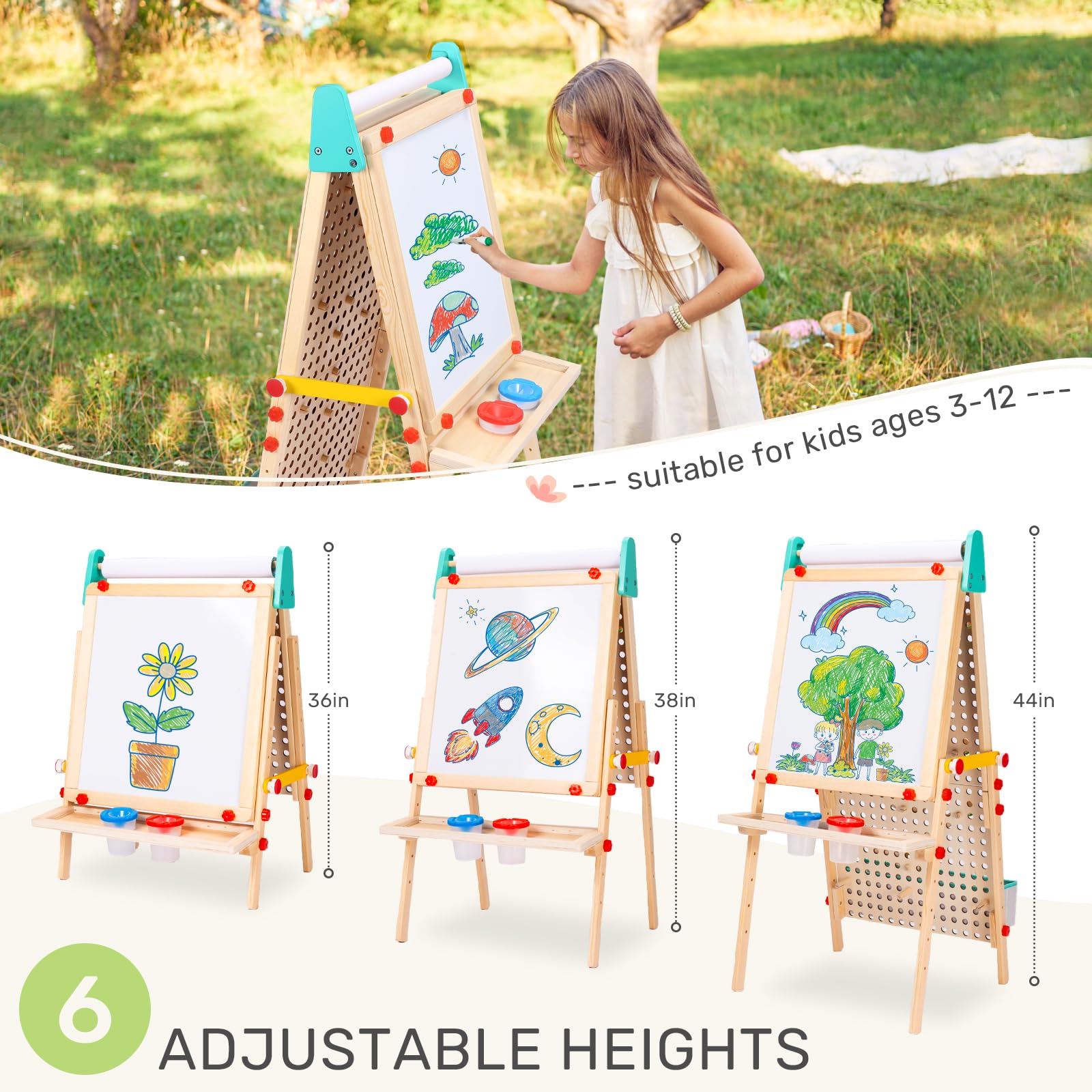 Wingyz 4-in-1 Adjustable Kids Art Easel with Magnetic Whiteboard & Chalkboard - Wooden Drawing Board with Marble Run for Kids- Creative Gift for Toddlers Ages 2-4, 4-8, 8-12